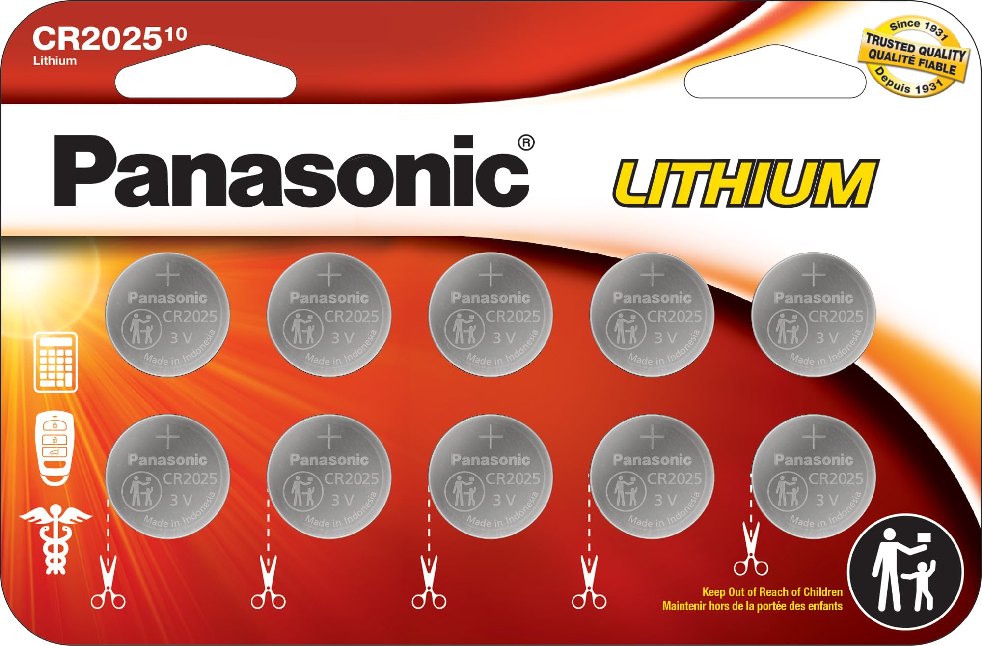 Panasonic CR2025 3.0 Volt Long Lasting Lithium Coin Cell Batteries in Child Resistant, Standards Based Packaging, 1-Battery Pack