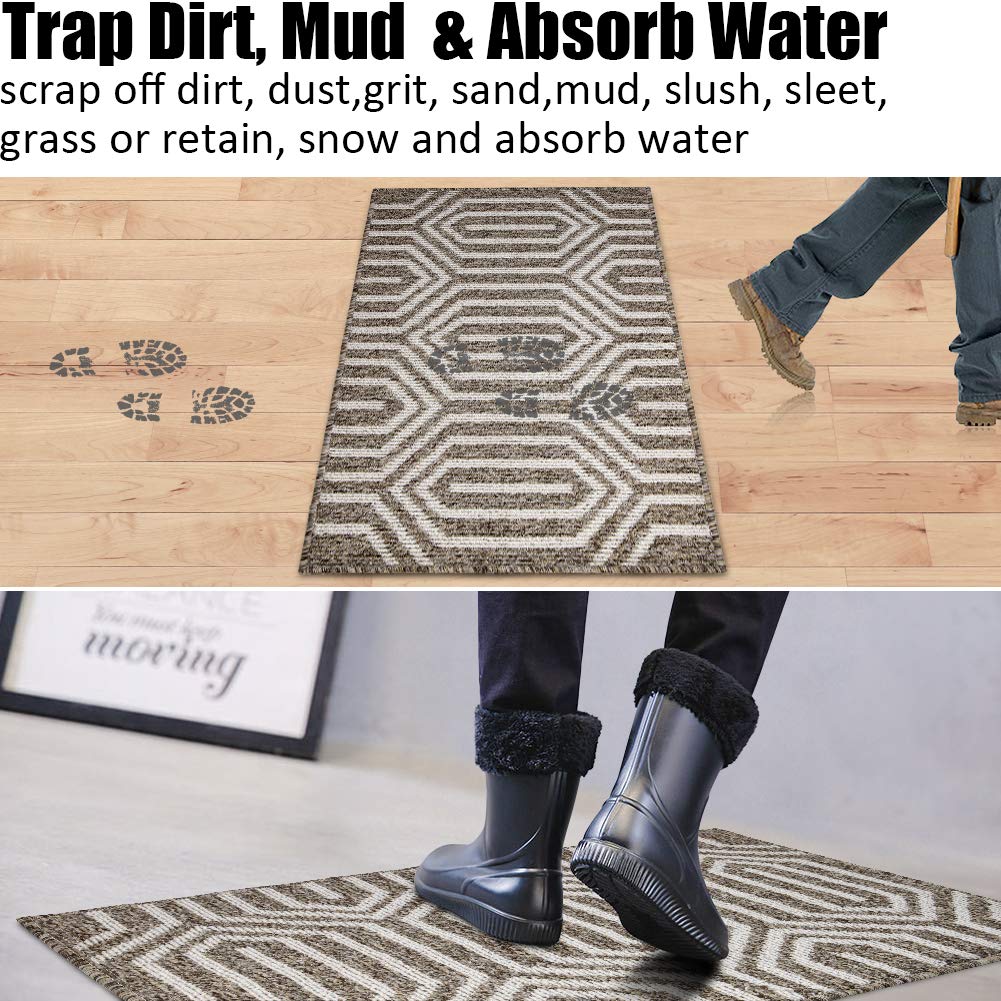 Indoor Doormat 24"x 36", Absorbent Front Back Door Mat Floor Mats, Rubber Backing Non Slip Door Mats Inside Mud Dirt Trapper Entrance Door Rug Carpet, Machine Washable Low Profile-Brown Time Cloister