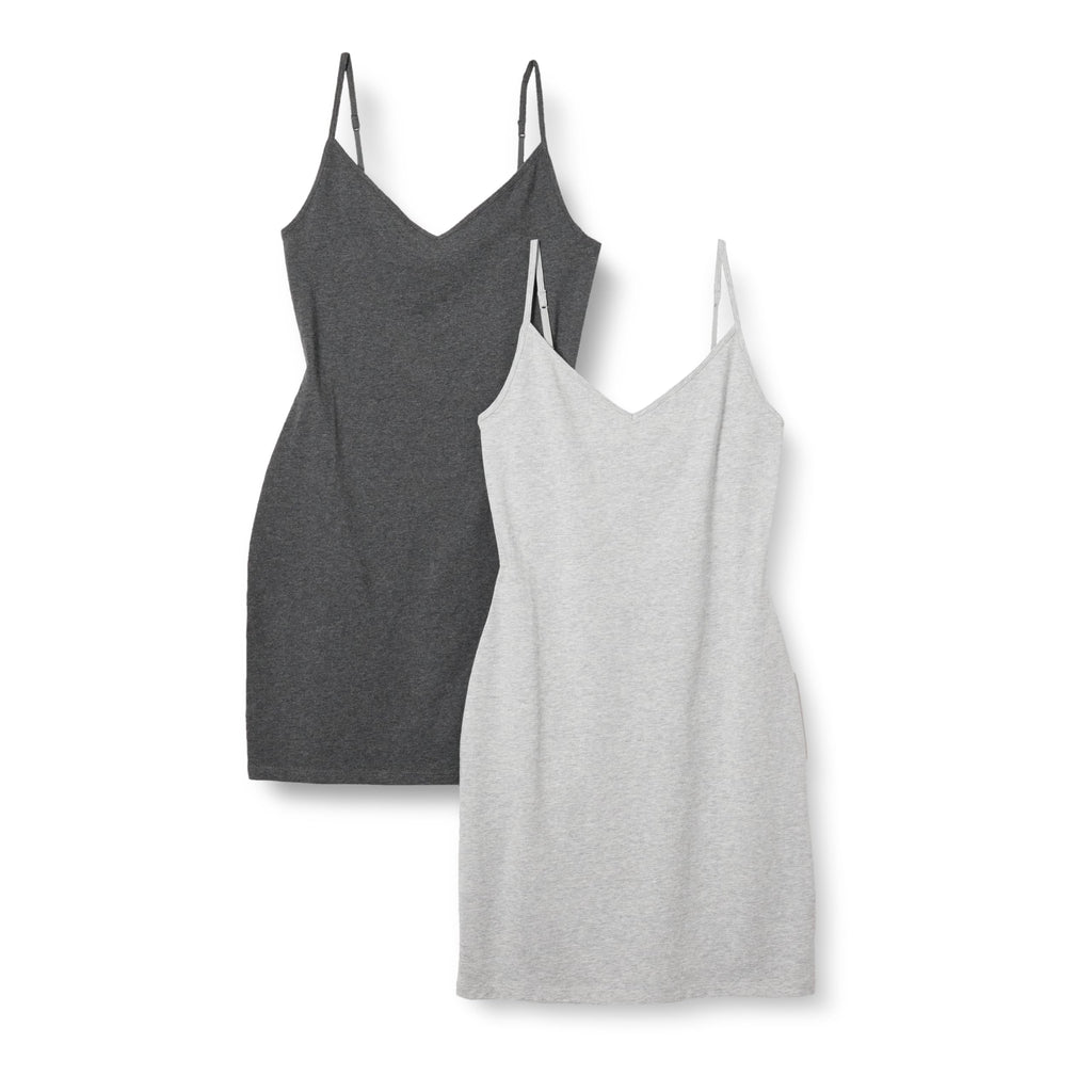 Amazon Essentials Women's Slim Fit Cotton Layering Slip Dress, Pack of 2