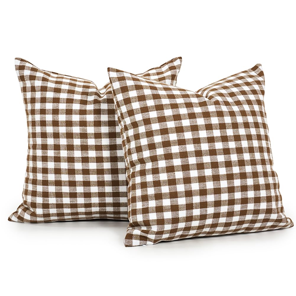 CARRIE HOME Black and White Buffalo Plaid Outdoor Pillow Covers 16x16 Set of 2, 16 x 16 Modern Farmhouse Decor Couch Pillows, Black White Winter Christmas Holiday Plaid Pillows (No Pillow Inserts)