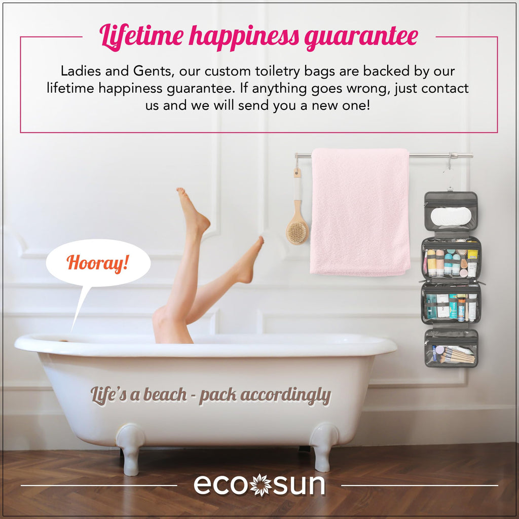 Eco Sun Hanging Travel Toiletry Bag — Designed in Hawaii — Water-resistant Travel Organizer for Bathroom Accessories (Black)