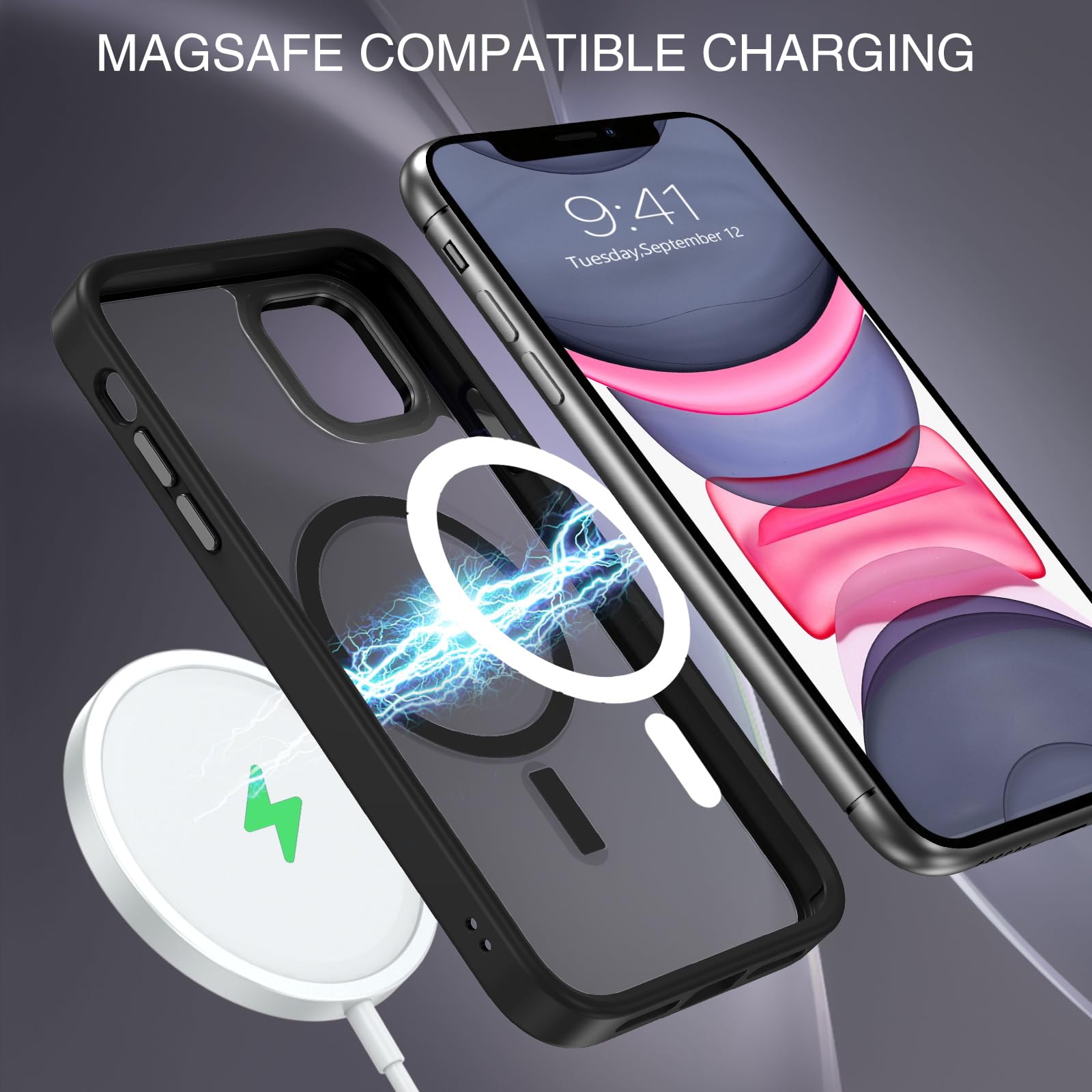 BENTOBEN for iPhone 11 Phone Case, Phone case for iPhone 11 Magnetic Case [Compatible with Mag Safe] Translucent Matte Slim Shockproof Anti-Fingerprint Protective Cover for iPhone 11 6.1’’ Black