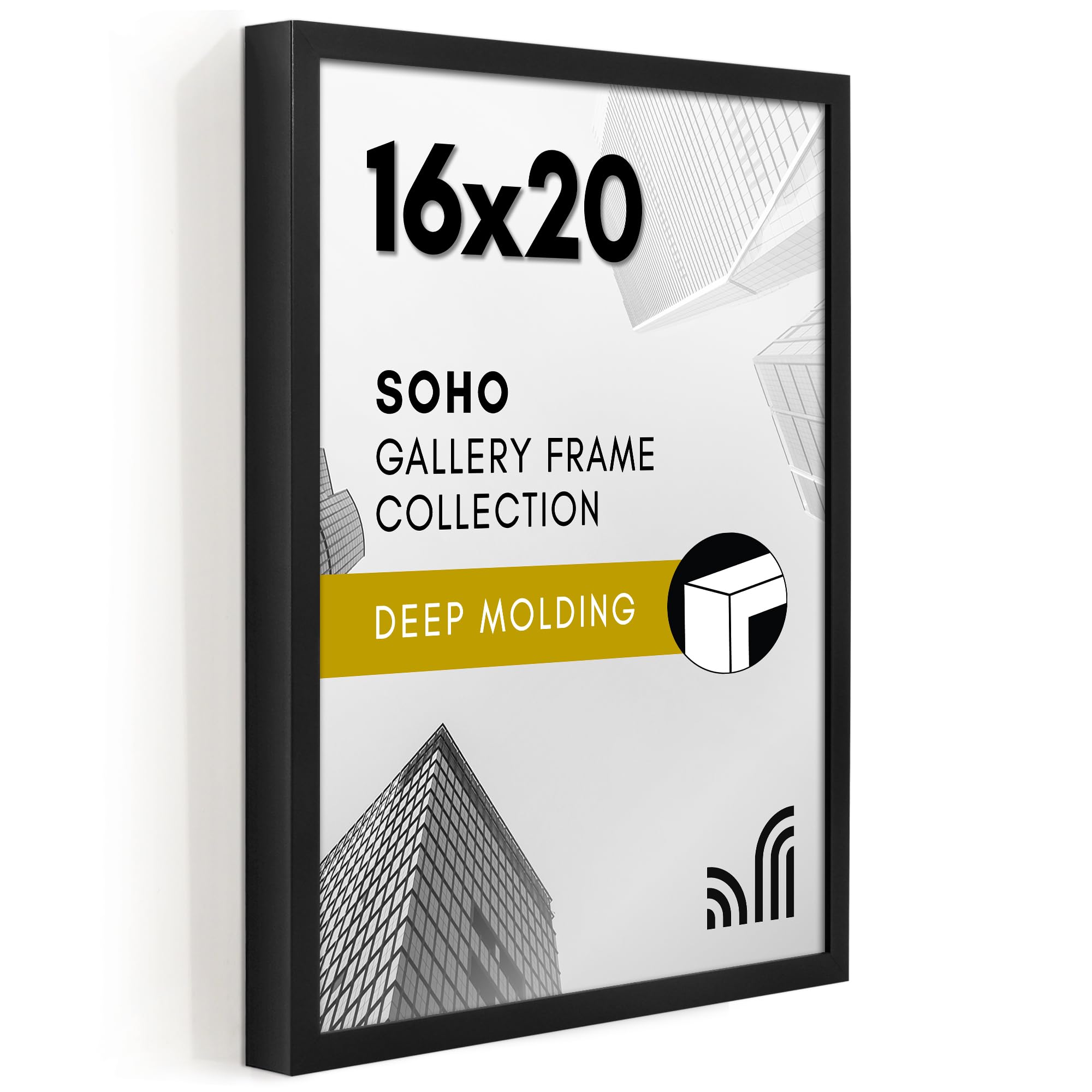 Americanflat 5x7 Picture Frame with Shatter-Resistant Glass - Soho Collection - Gallery Style Deep Molding Picture Frames for Tabletop and Wall Display - Black