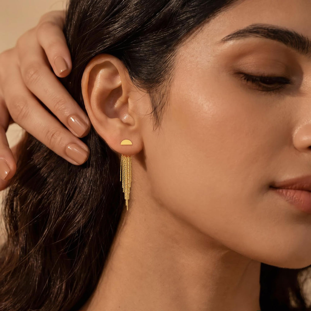 Gold Earrings for Women, 14K Gold Plated Tassel Dangle Earrings for Women Trendy Hypoallergenic Long Chain Earring Dainty Pearl Drop Earrings Elegant Wedding Earring Fashion Jewelry for Womens