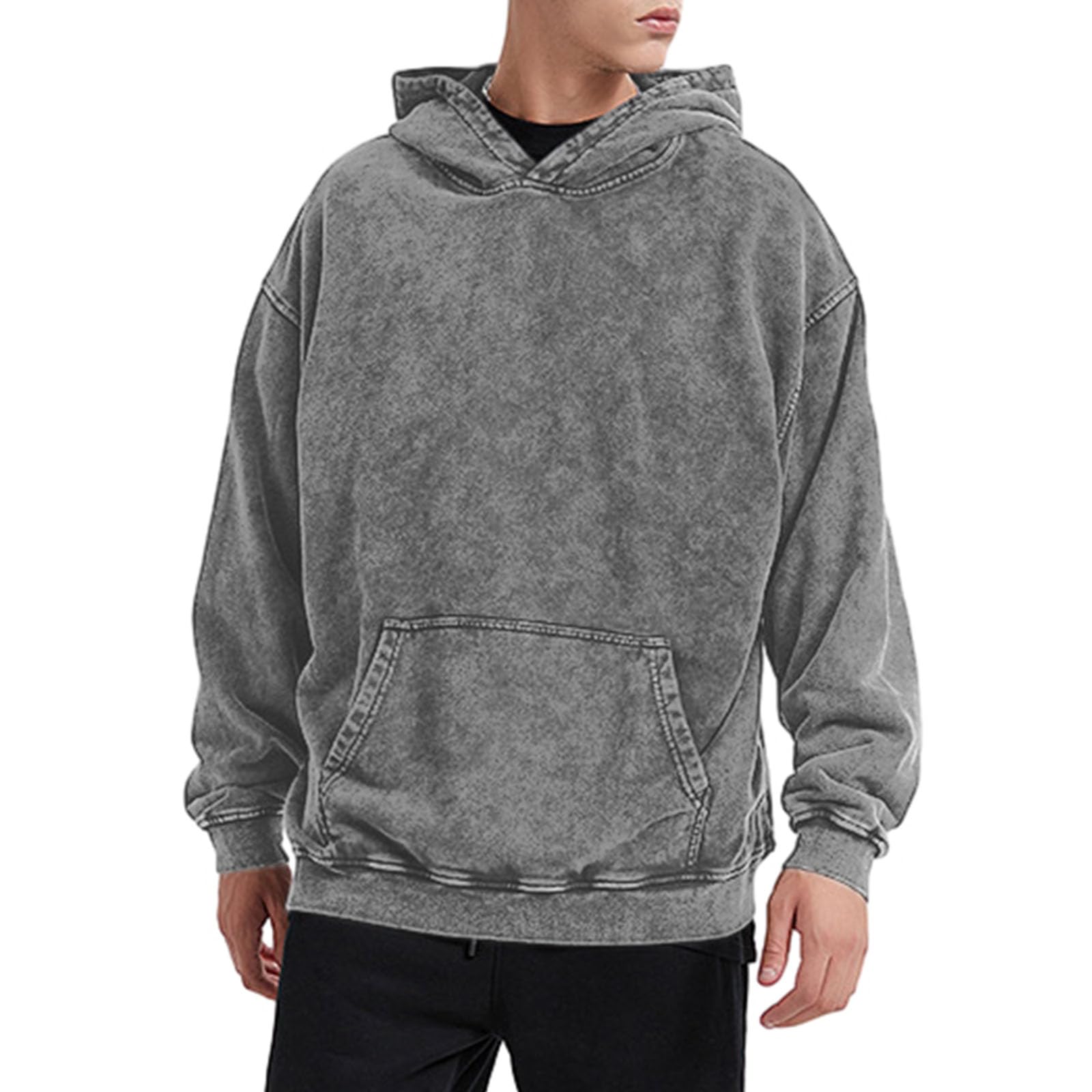 Bobeutou Oversized Hoodie Men Vintage Cotton Casual Hooded Sweatshirt Trendy Baggy Basic Hoodies Retro Pullover Streetwear