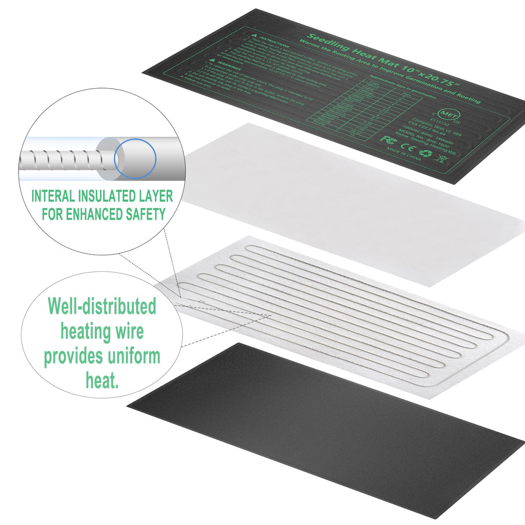 Seedling Heat Mat Hydroponic Plants Heating Pad, Seed Starting Greenhouse and Germination, Waterproof Durable Heating Pad for Indoor Home Gardening Seed Starter(10“x20.75”)