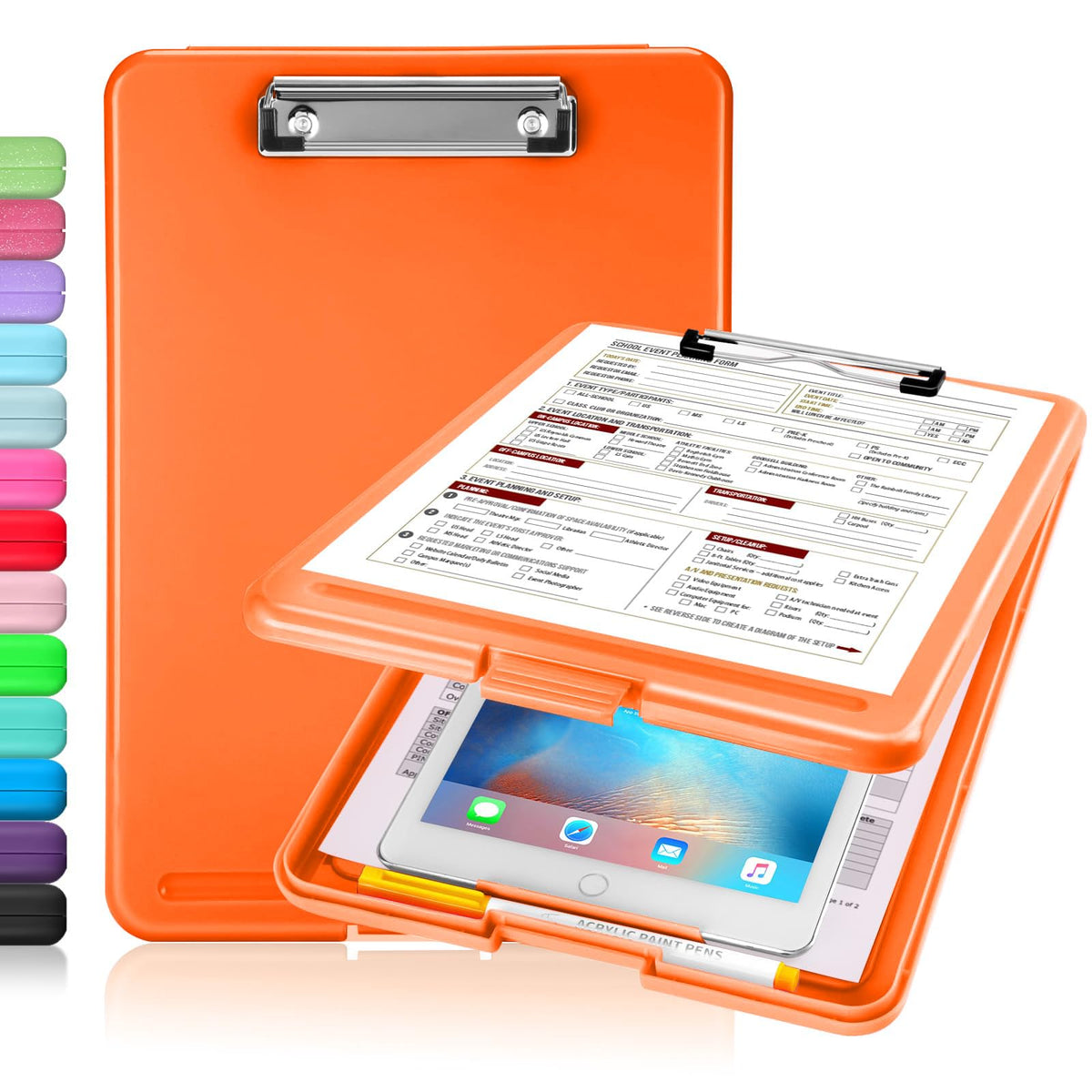 Sooez Clipboard with Storage, Plastic Storage Clipboards with Low Profile Clip, Nursing Clip Boards Foldable, Hanging Clipboard Case for Work, Teacher, Classroom Must Haves, Office School Supplies