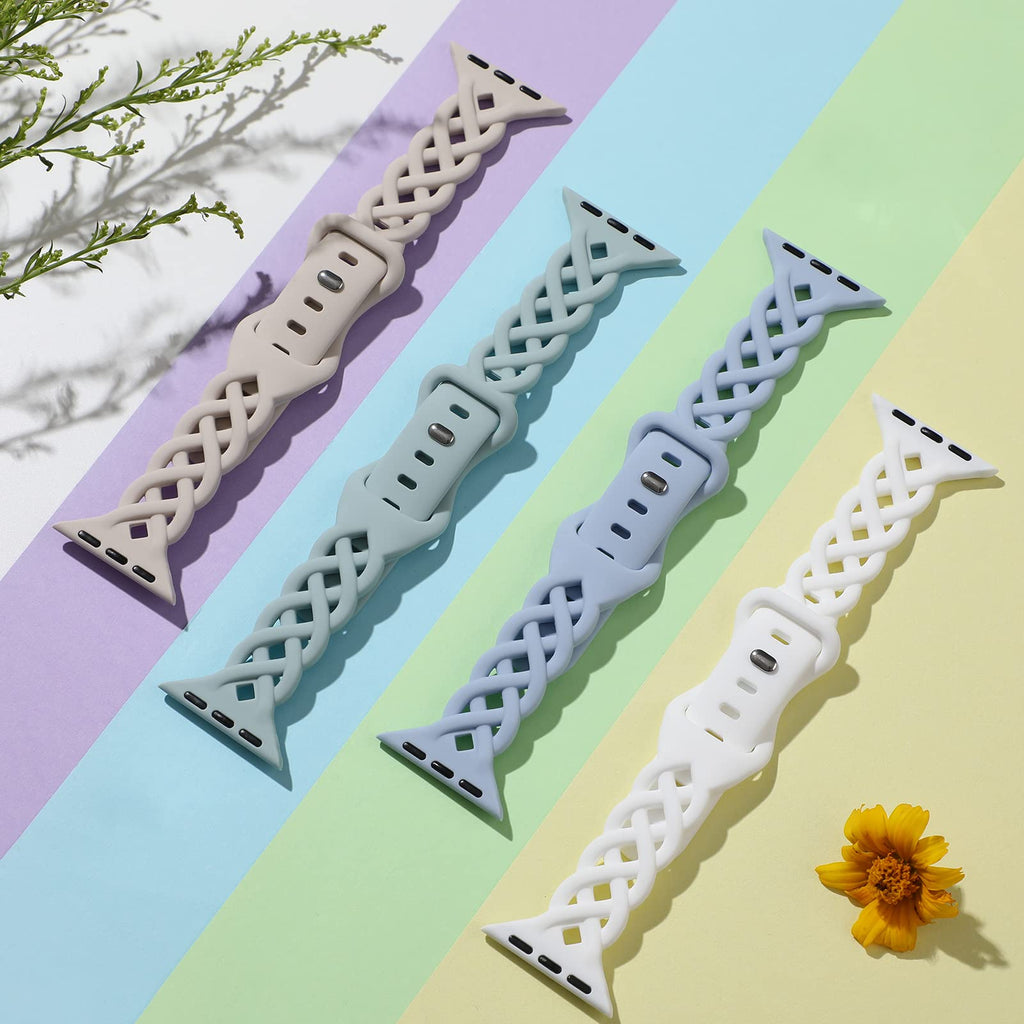 Slim Silicone Bands Compatible with Apple Watch Band 40mm 38mm 41mm 44mm 45mm 46mm 49mm 42mm Women Floral Breathable Braided Lace Thin Sport Strap Replacement Wristbands iWatch SE Series 11 10 9 8 7 6 5 4 3 ultra 2