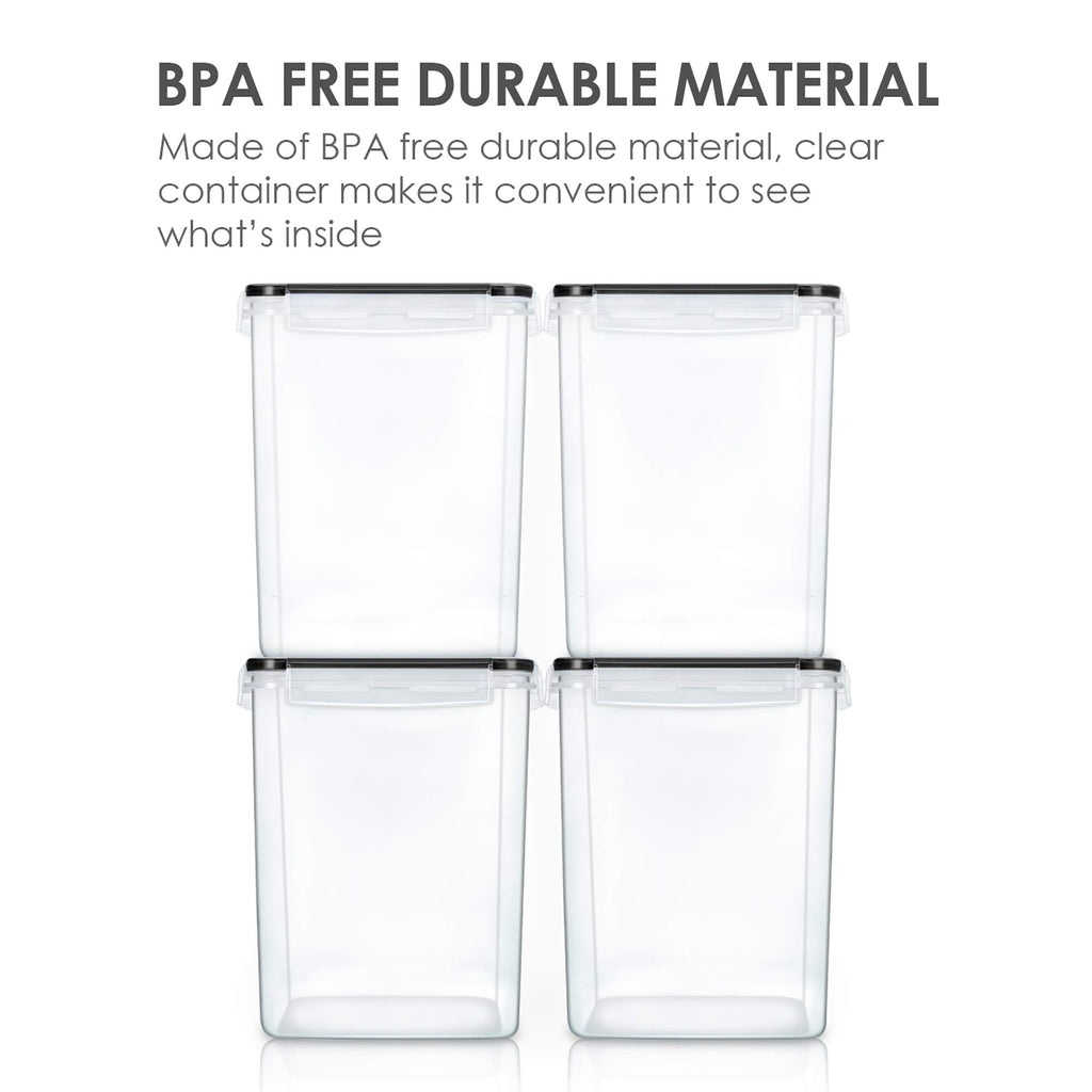 Vtopmart Food Storage Containers 2.5L / 84.5oz, 4 Pieces BPA Free Plastic Airtight Canister for Flour, Sugar, Baking Supplies, with 4 Measuring Cups and 24 Labels, Black