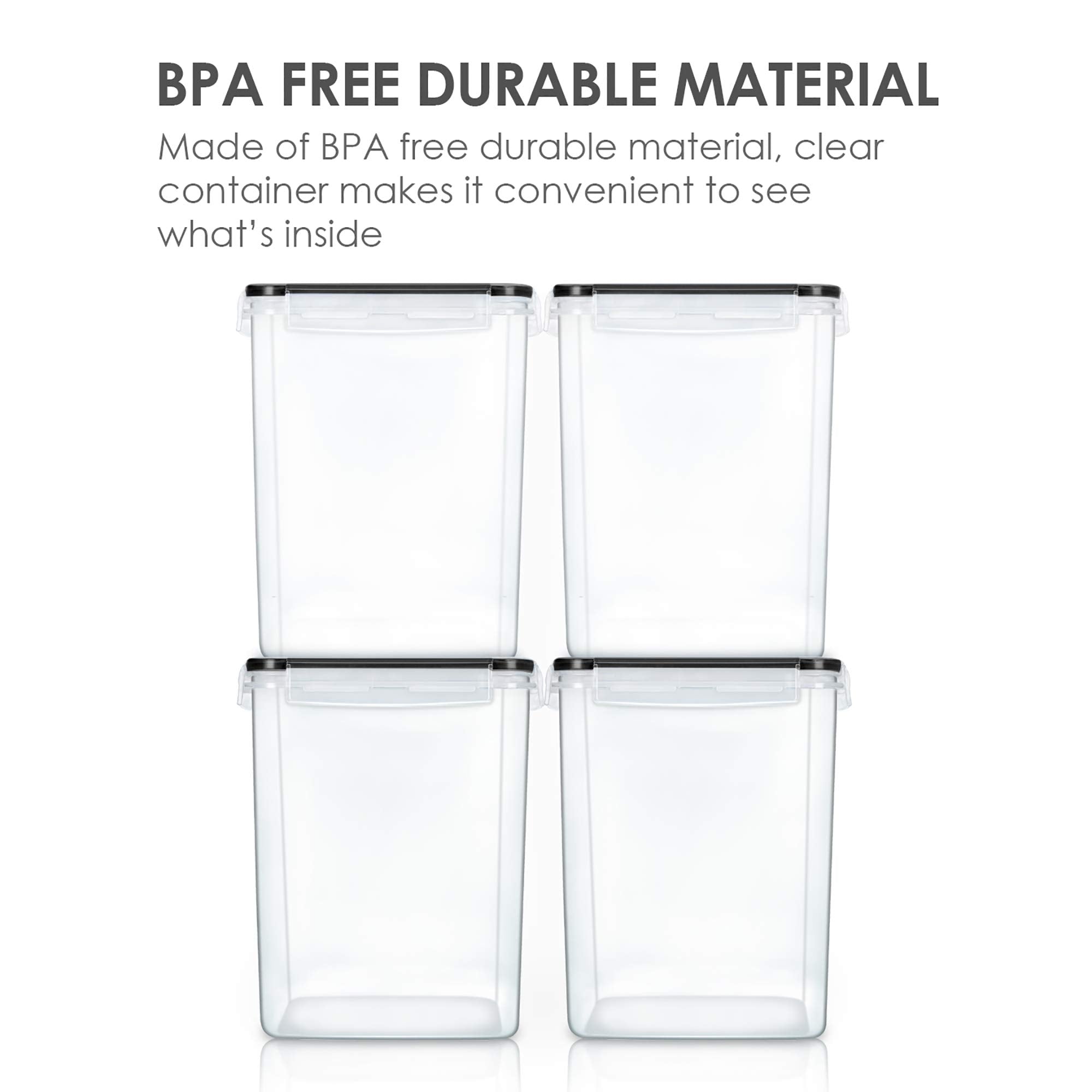 Vtopmart Food Storage Containers 2.5L / 84.5oz, 4 Pieces BPA Free Plastic Airtight Canister for Flour, Sugar, Baking Supplies, with 4 Measuring Cups and 24 Labels, Black