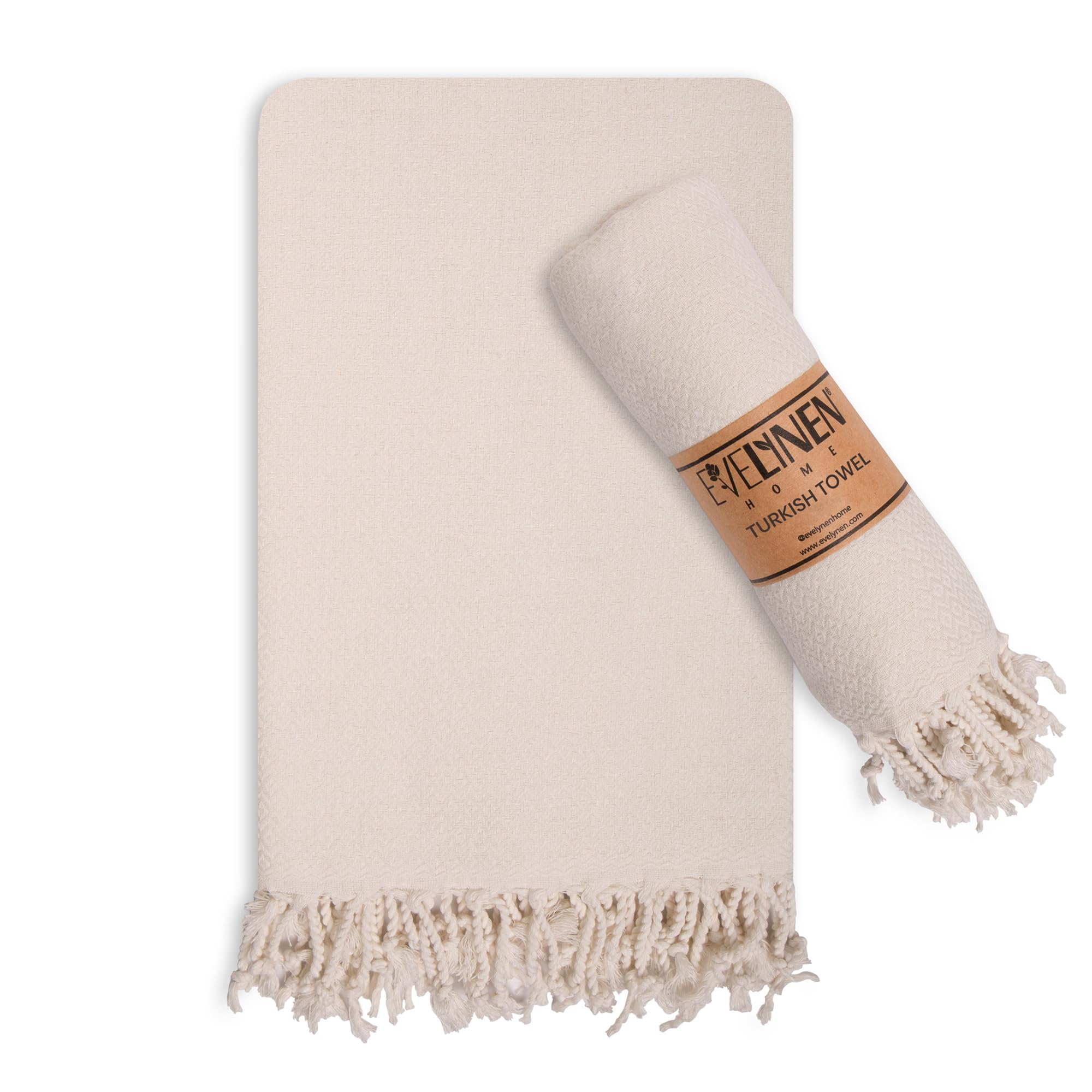 Evelynen Turkish Hand Towels for Bathroom & Kitchen Towels Decorative Set of 2 | Boho Farmhouse Hand Towels with Hanging Loops for Face, Tea, Dish, Kitchen & Bath | %100 Cotton (16" x 32" - Beige)