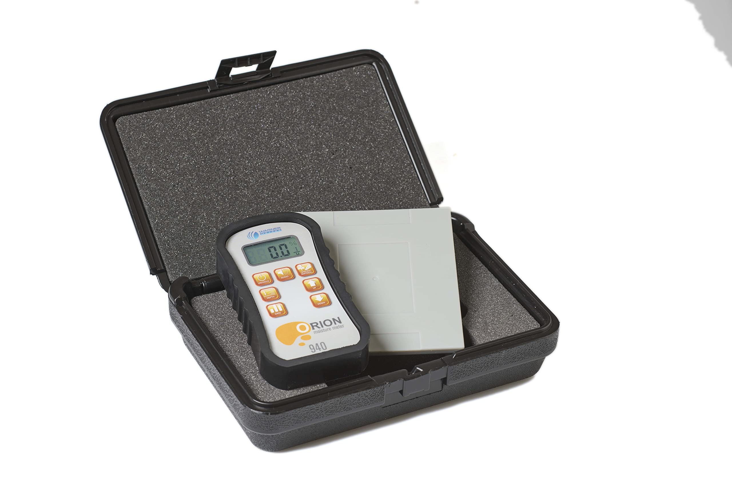 Orion® 910 Pinless Wood Moisture Meter Kit by Wagner Meters | Accurate, Non-Damaging, Deep Depth Lumber Moisture Measurement, On-site Calibration (Standard Calibrator)