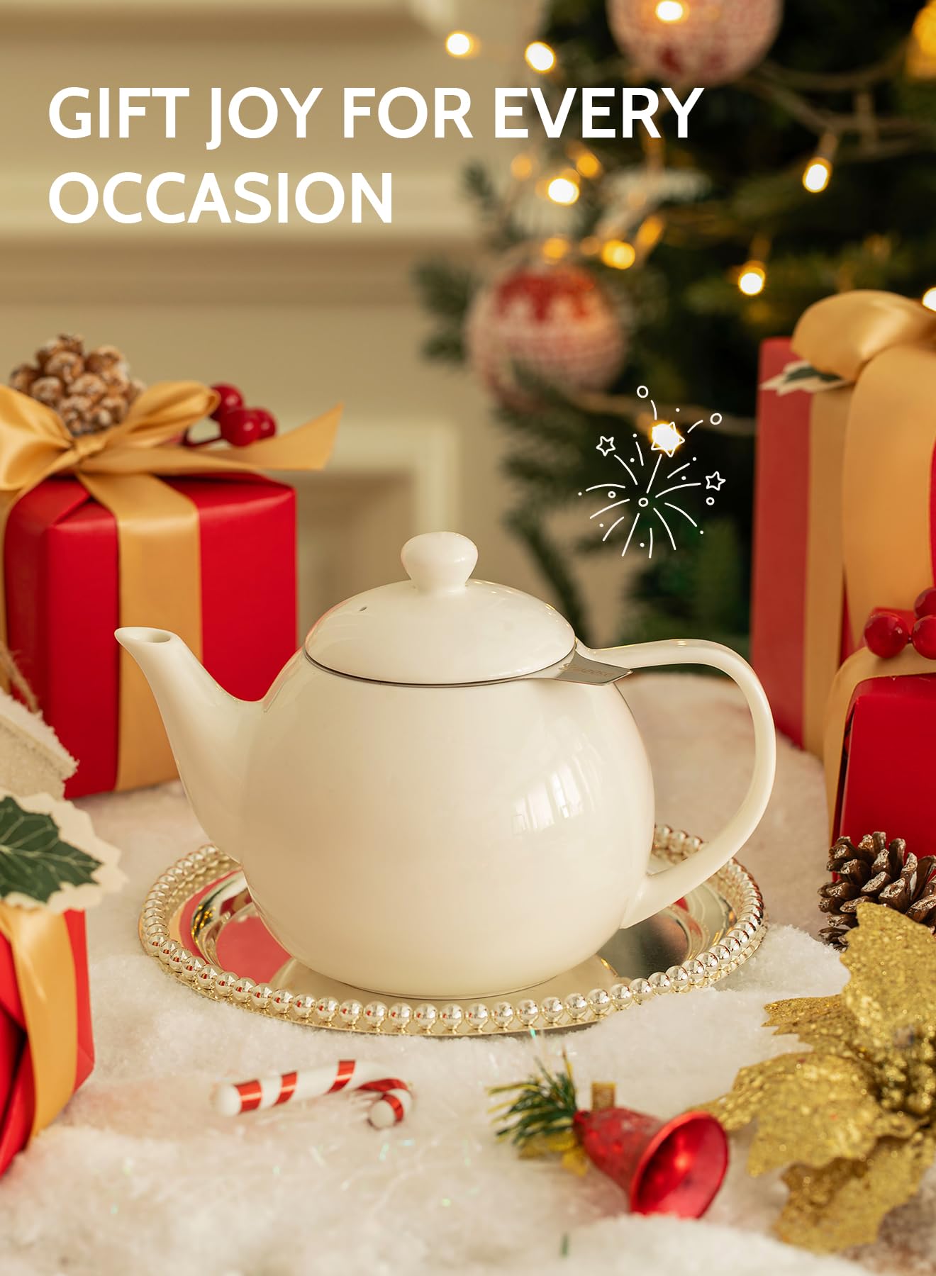Sweese Porcelain Teapot 27 oz with Infuser for Loose Leaf Tea, Bluish Grey