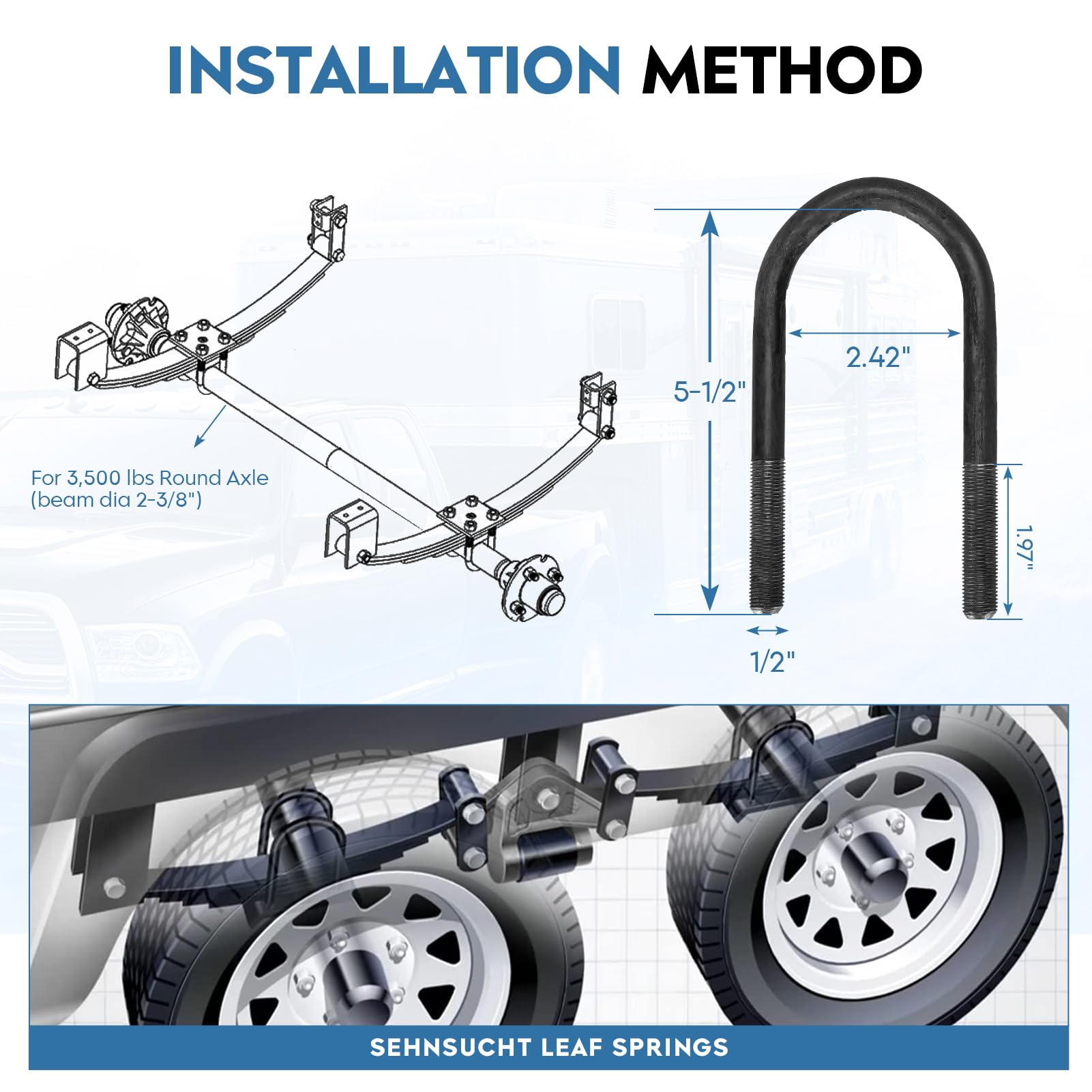 2 Pieces of Replacement for SW4B 4 Leaf Trailer Leaf Spring, 3500lb Single Trailer Axle Suspension Kit, 25-1/4" Length with 1750lb Capacity Double Eyes Leaf Springs and U-Bolt