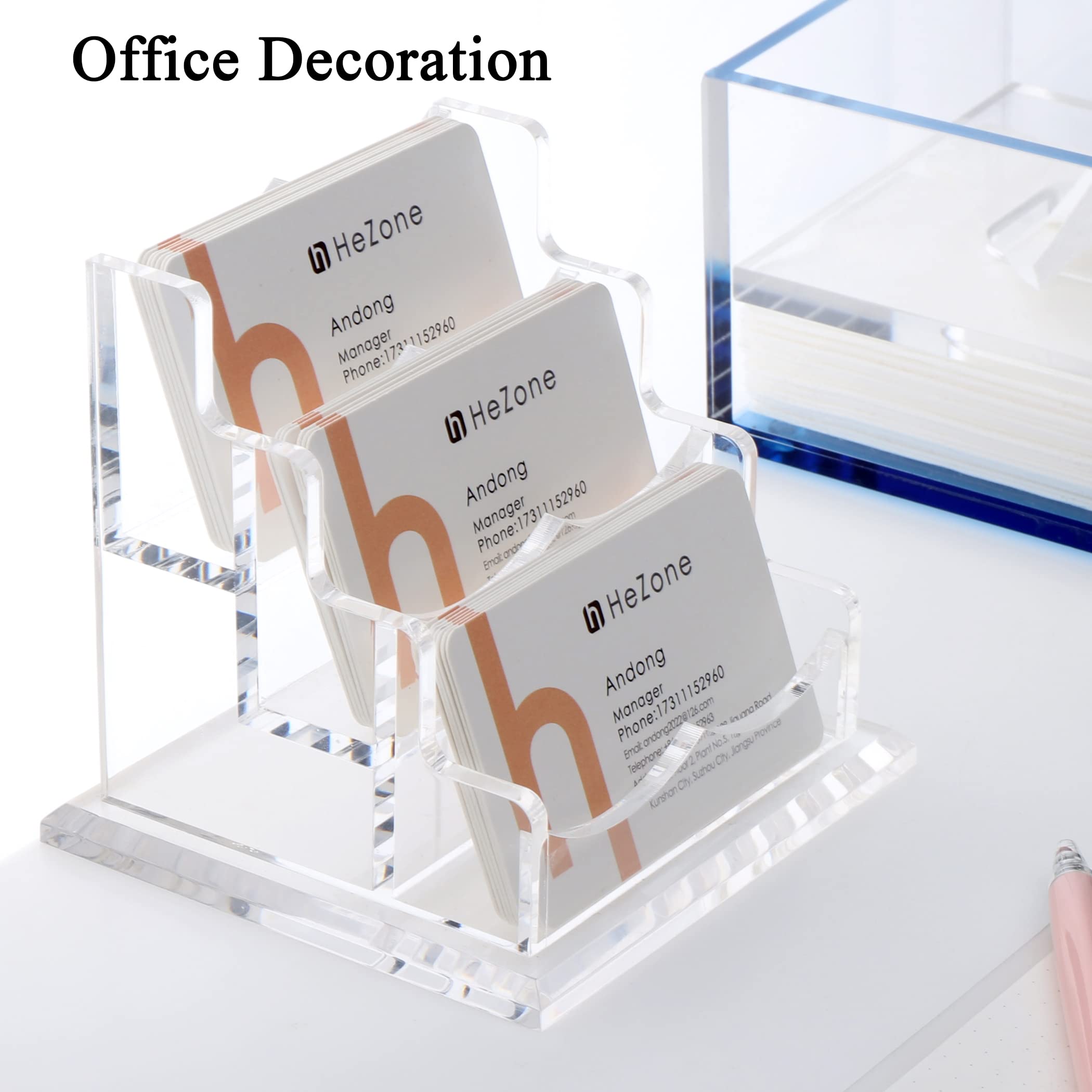HeZone Business Card Holder for Desk Display, Clear Acrylic Cards Organizer Stand for Men and Women, Business Cards Case Rack 1 Pack, Holds 50 Cards-1 Slot