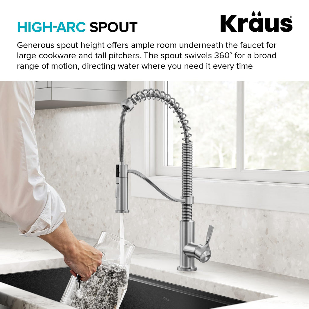 KRAUS Torak Pull Down Kitchen Faucet in Matte Black with Commercial Style Spring Spout, 2 Function Sprayer, Pre-Attached Water Lines, and Mounting Hardware, KPF-2635MB