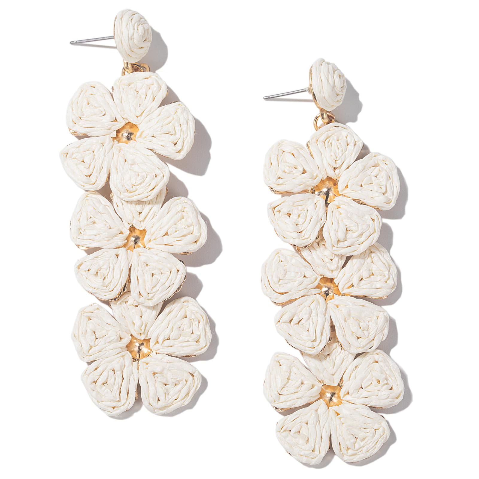 Boho Flower Earrings Statement Raffia Dangle Earrings Cute Floral Jewelry Trendy Summer Beach Vacation Outfits for Women