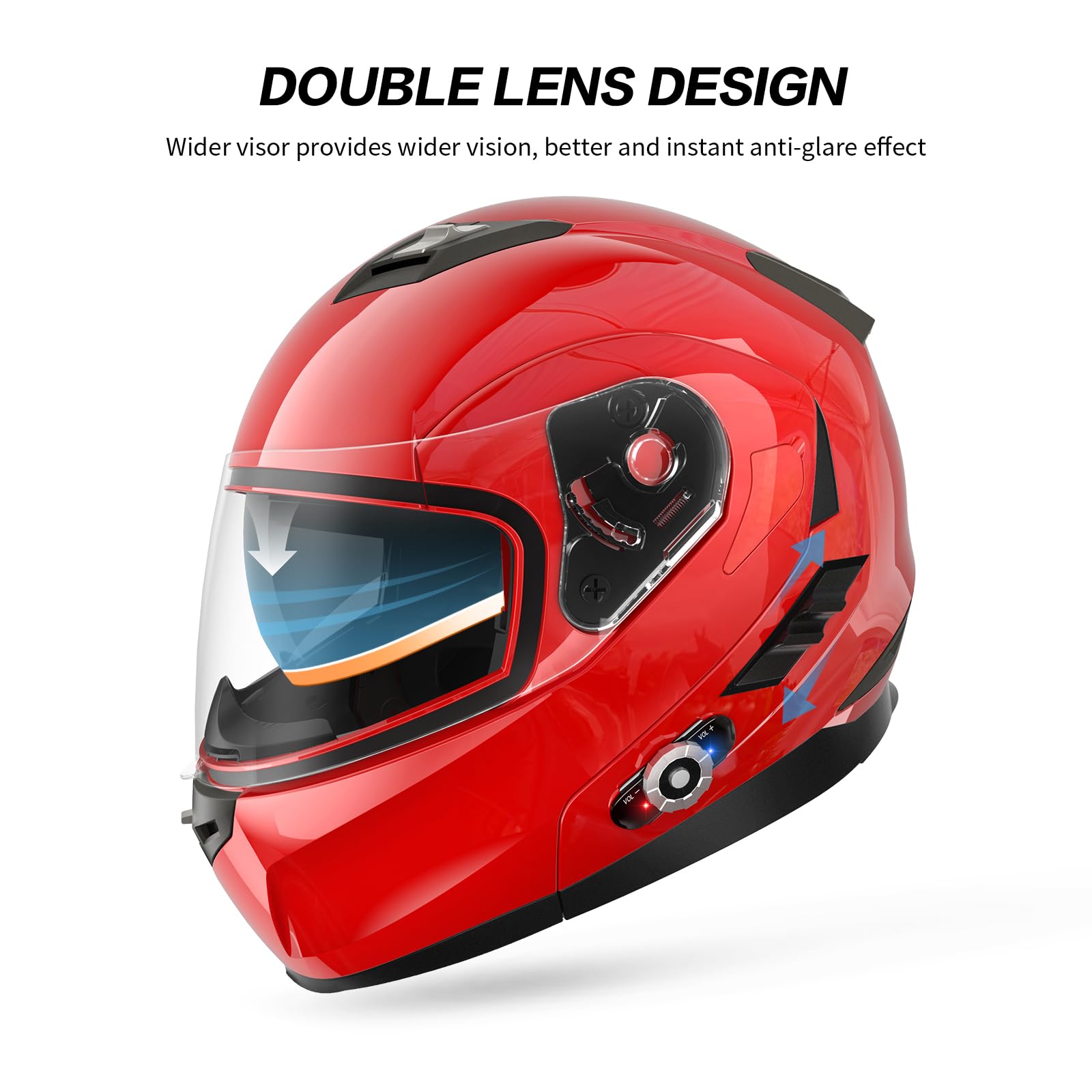 FreedConn BM2-S Bluetooth Motorcycle Helmet, Flip-Up Modular Motorbike Helmet, 500M Connectivity for 2-3 Riders, Voice Dial, Hands-Free Call, MP3, FM, DOT Certified (Medium, Gloss Black)