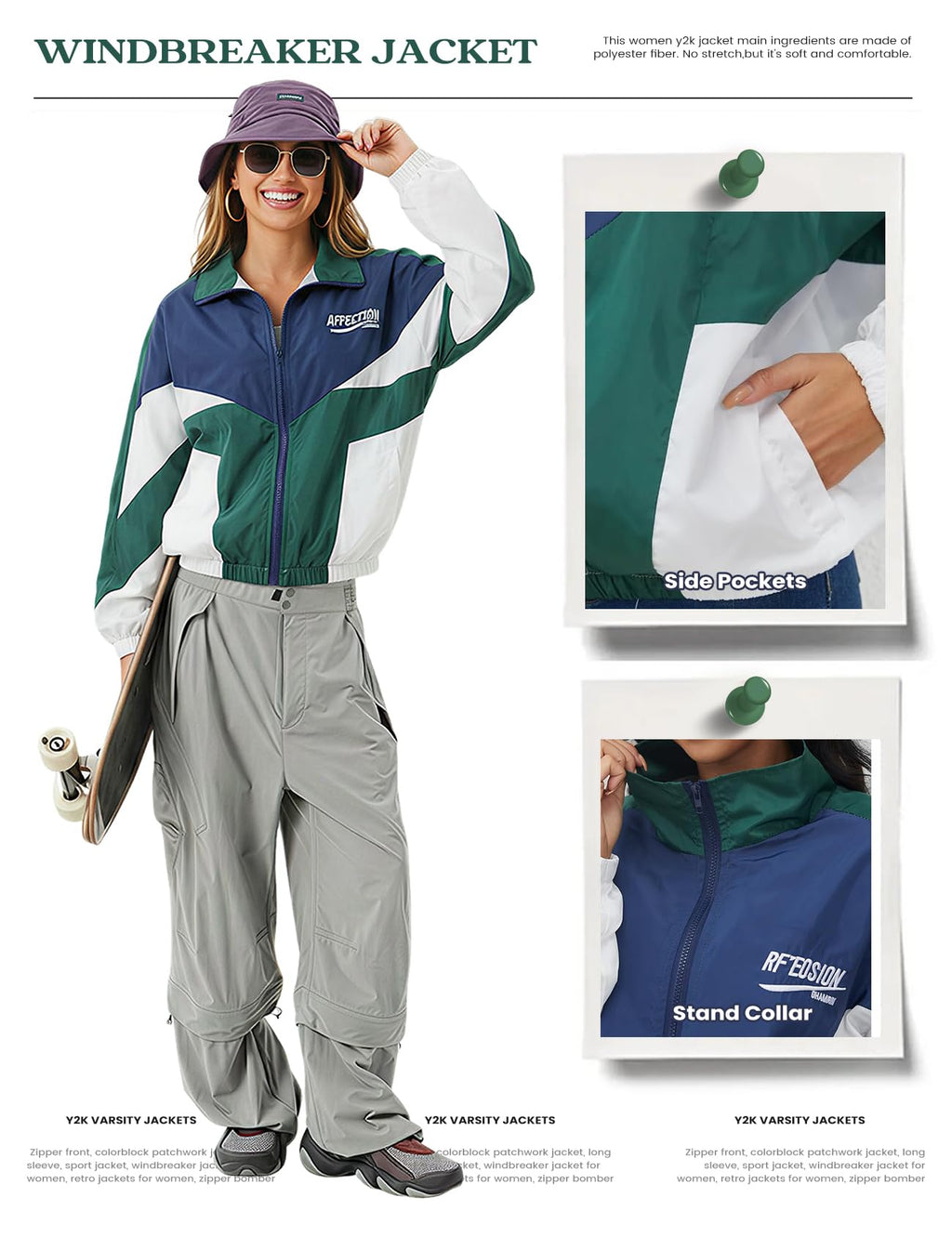 Wyeysyt Women Windbreaker Jacket Y2k Varsity Jackets Oversized Vintage 90s Jacket