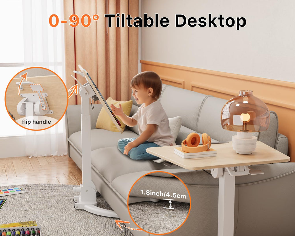 JOY worker Foldable Mobile Standing Desk, Height Adjustable Sit Stand Desk, 90° Tiltable Rolling Laptop Table, Portable Workstation with Non-Slip Mat for Home Office, Holds Up to 22lbs, Black
