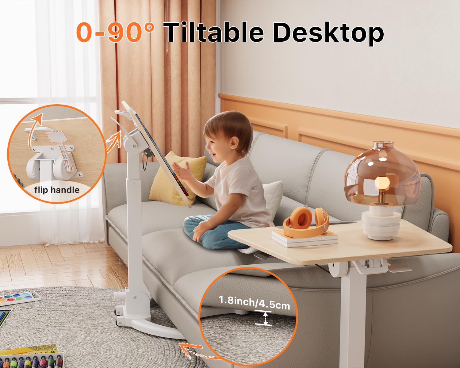 JOY worker Foldable Mobile Standing Desk, Height Adjustable Sit Stand Desk, 90° Tiltable Rolling Laptop Table, Portable Workstation with Non-Slip Mat for Home Office, Holds Up to 22lbs, Black