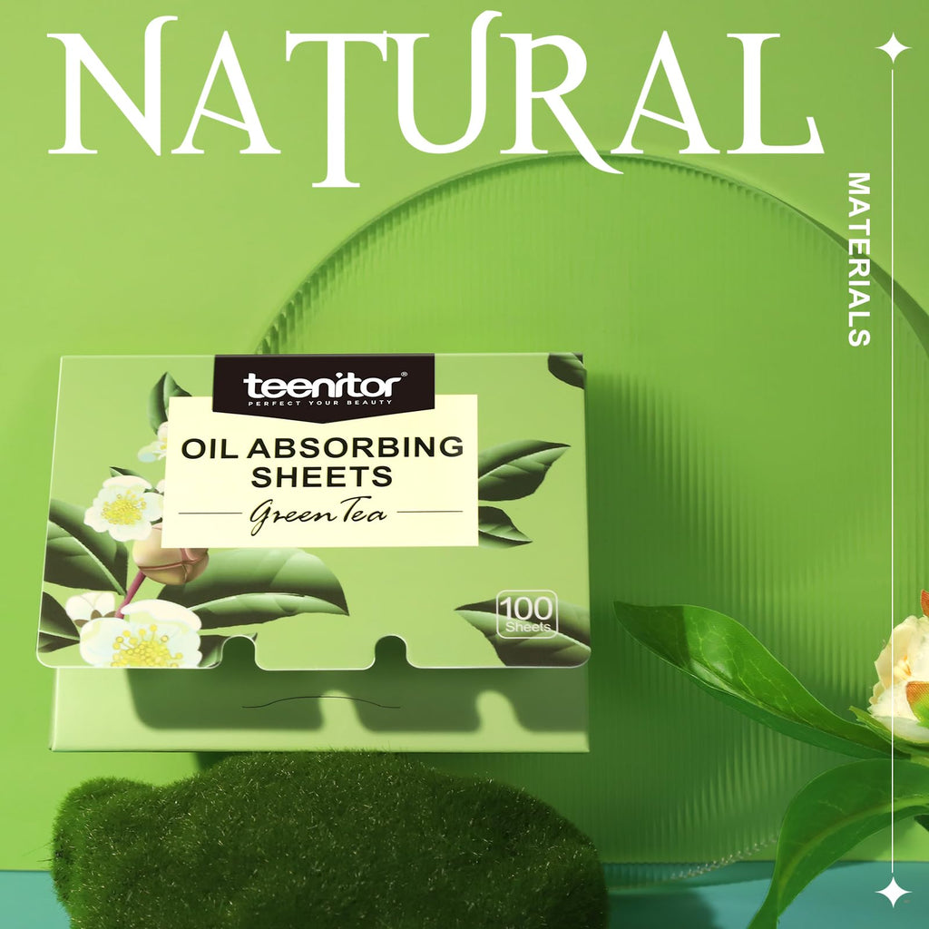 Teenitor Oil Blotting Sheets for Face, 100 Sheets Green Tea Oil Absorbing Tissues Paper, Large 10cmx7cm Oil Blotters