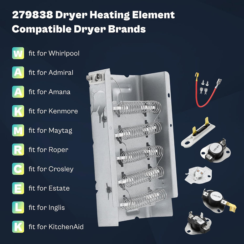 Heating Element fit for Roper Whirlpool Dryer RED4516FW0-279838 W10724237 2406028 Heating Element fit for Roper Dryer Heating Element RED4640YQ0 RED4440VQ1 REX4634KQ1 RED4440SQ0 RED4340SQ1 prime&swift