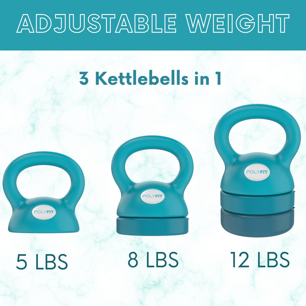 Polyfit Adjustable Kettlebell | 5 lb - 12 lb | Kettlebells Weights Set for Home Gym | Kettle Bell Sets for Women at Home