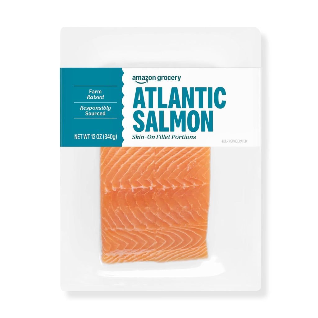 Amazon Grocery, Atlantic Salmon Skin-On Fillet Portions, 12 Oz