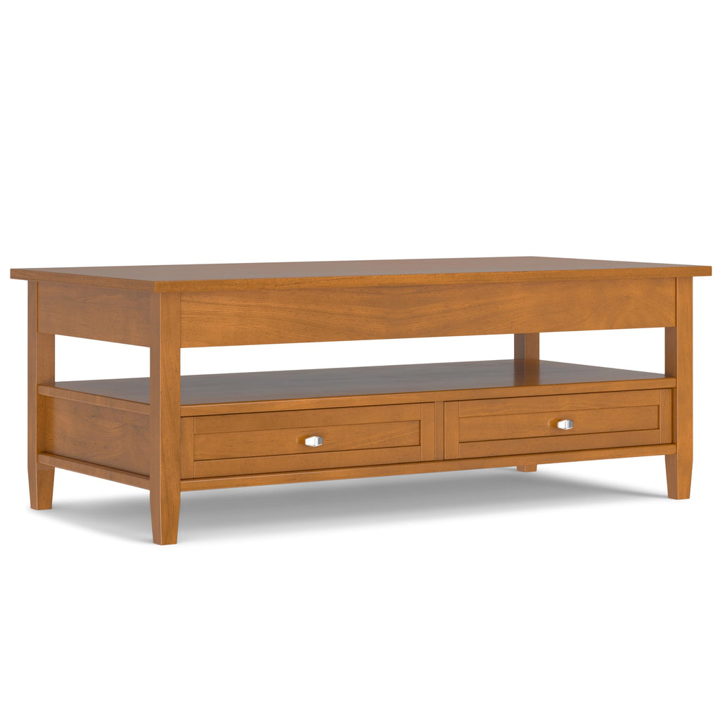 SIMPLIHOME Warm Shaker Coffee Table - 48 inch Wide Solid Wood Coffee Table in Black, Transitional Living Room Table with 2 Drawers, Open Shelf, Shaker Fronts and Tapered Legs