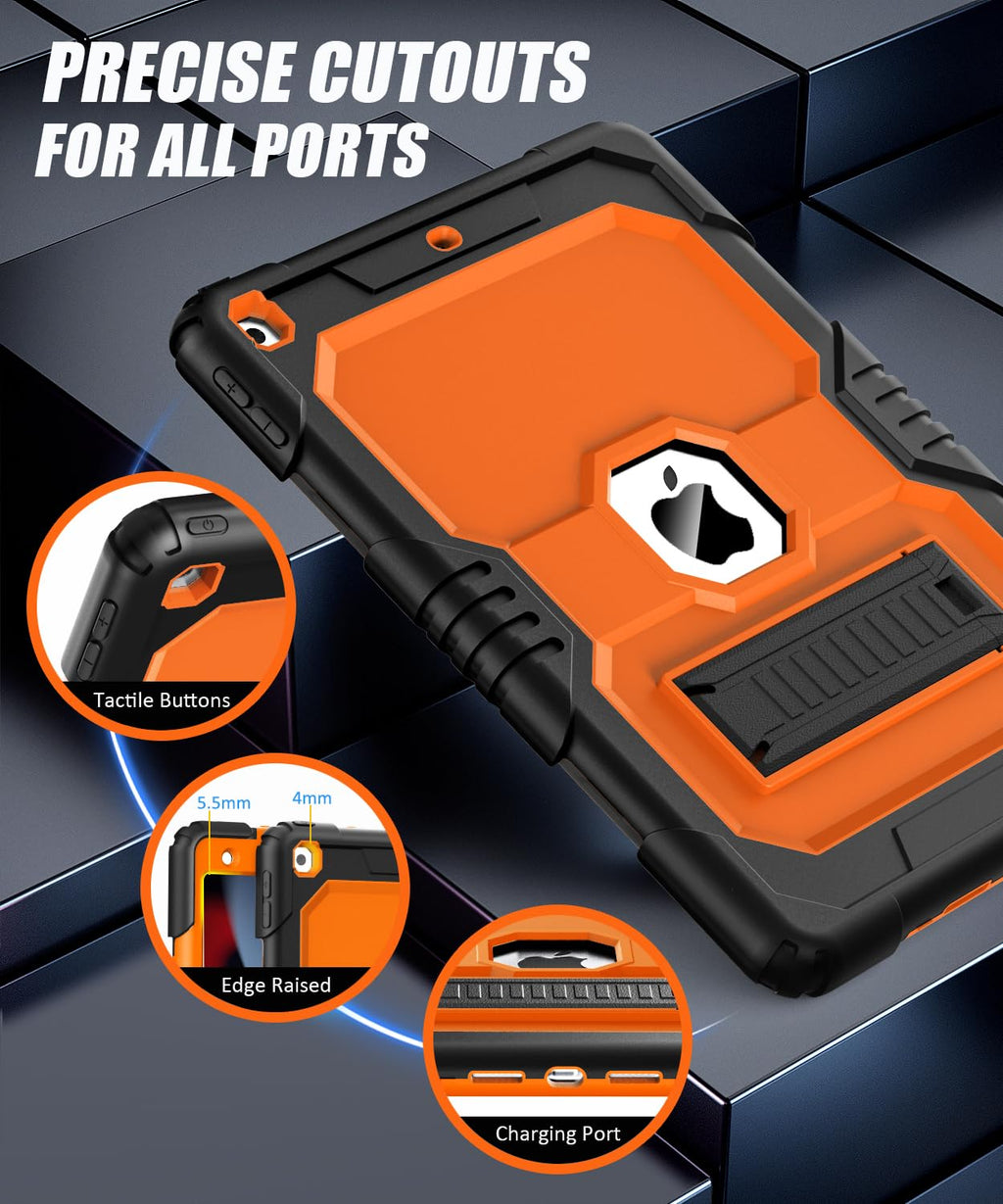 OKP Case for iPad 9th/ 8th/ 7th Generation (2021/2020/2019), Heavy Duty 10.2 inch iPad Shockproof Rugged Protective Cover with Built-in Stand, Hard iPad 9 8 7 Gen Cases for Kids Girls Boys, Black