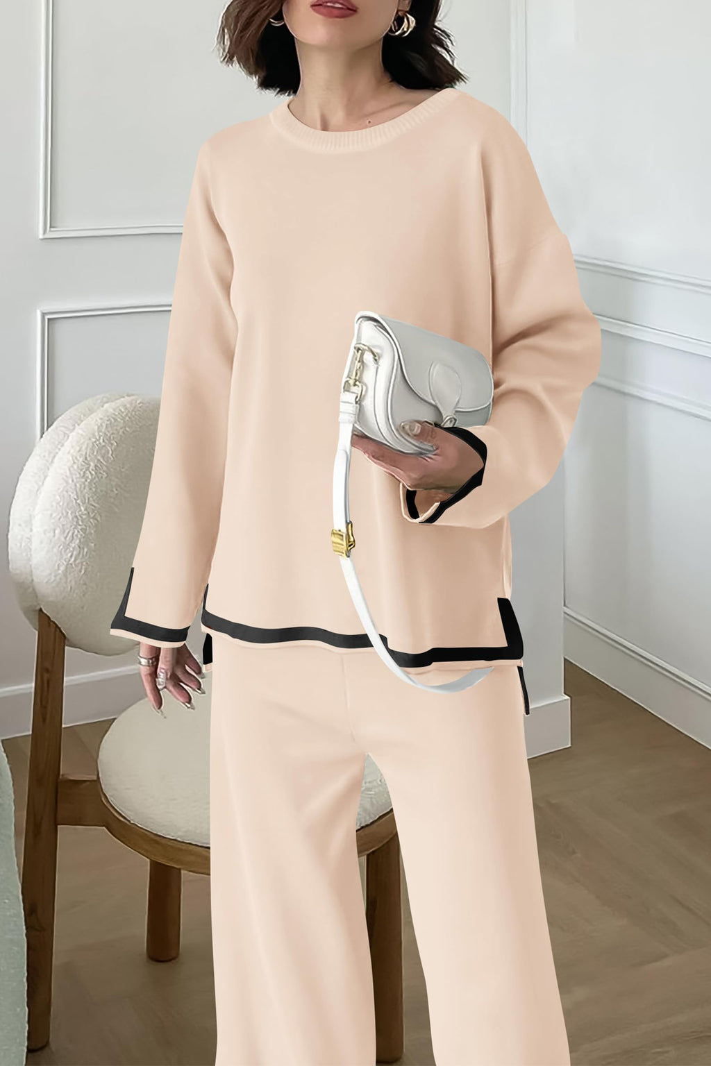 PRETTYGARDEN Women's 2 Piece Knit Sweater Set Travel Outfits | Long Sleeve Tops, Wide Leg Pants, Soft Matching Sweat Track Suits, Casual Fall Winter Clothes for Brunch, Going Out & Cruise