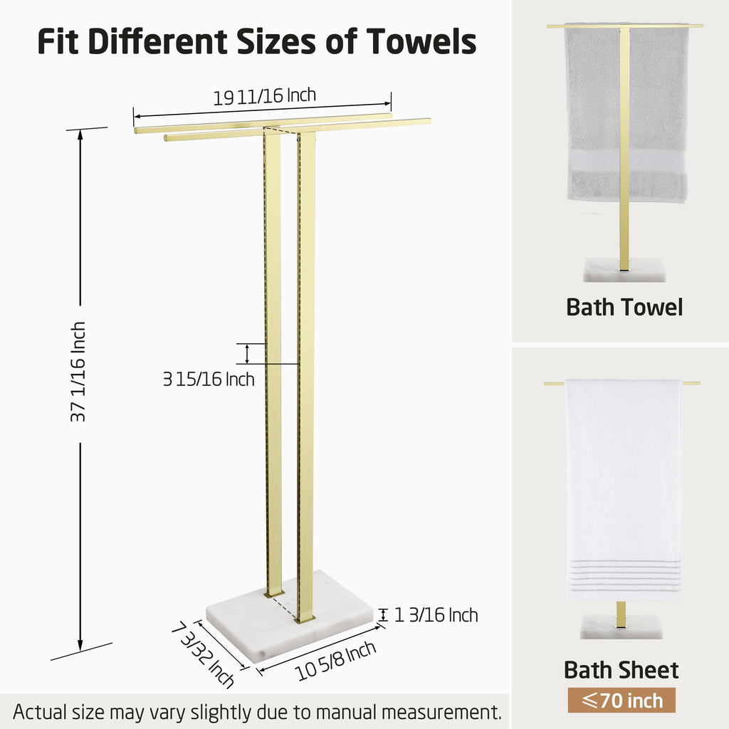 KES Standing Towel Rack with Black Natural Marble Base, 2-Tier Towel Rack Stand for Bathroom Floor, Bath Towel Holder Fits Bath Towel & Hand Towel,18/8 Stainless Steel, BTH217-BBK