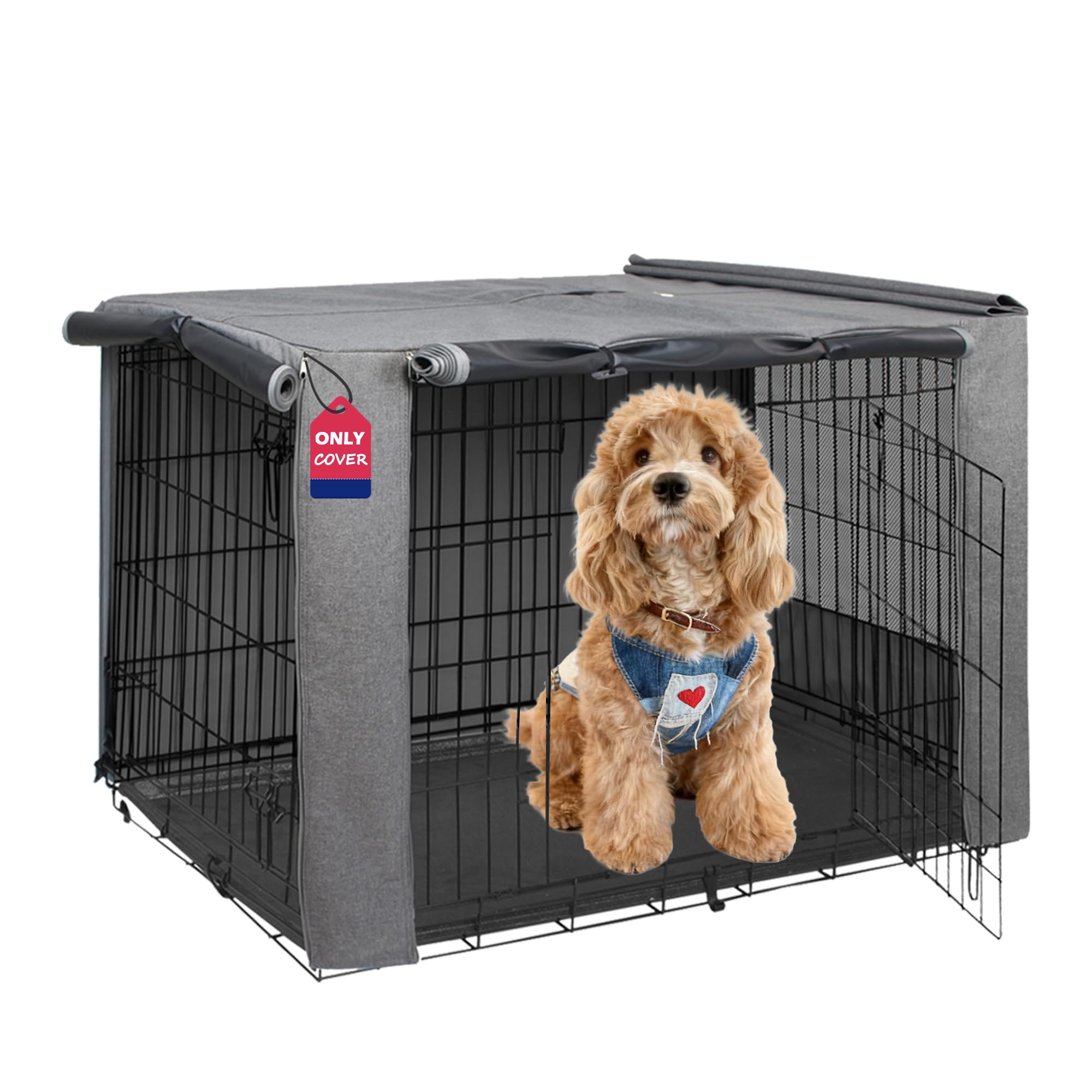 HiCaptain Dog Crate Cover 24.0" L x 18.0" W x 20.0" H with Breathable Mesh, Durable Heavy Duty Kennel Cover, Dual Zippered Panels, Windproof Waterproof UV-Resistant(Beige)