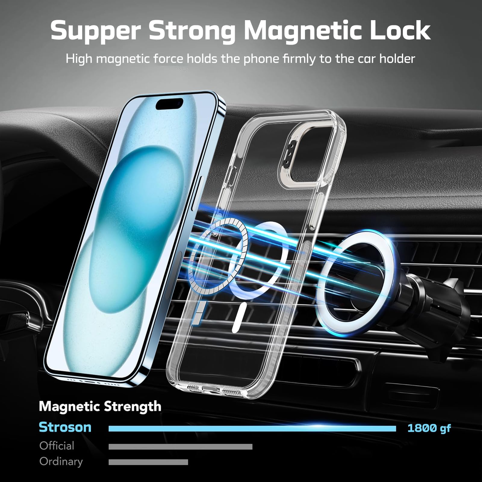 for iPhone 15 Clear Case with Stand, Compatible with MagSafe, Heavy Duty Drop Protection, Full Body Shockproof Magnetic Protective Phone Cover for Apple iPhone 15 (Clear Magnetic)