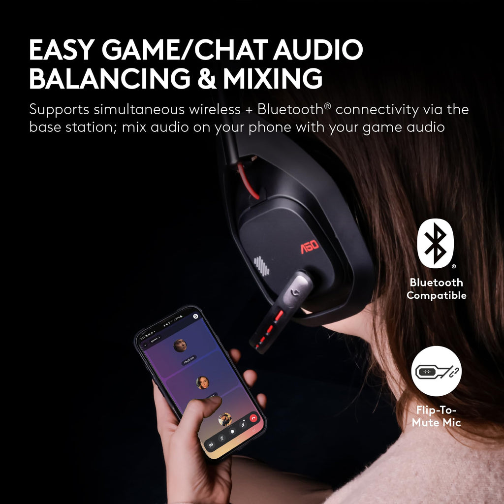 Logitech G Astro A50 X Multi-Platform Wireless Gaming Headset + Base Station for PS5/Xbox/PC: PLAYSYNC Video & Audio Switcher, HDMI 2.1 4K 120Hz VRR, <24bit/48kHz, 24hr Battery, 2.4GHz & BT - Black