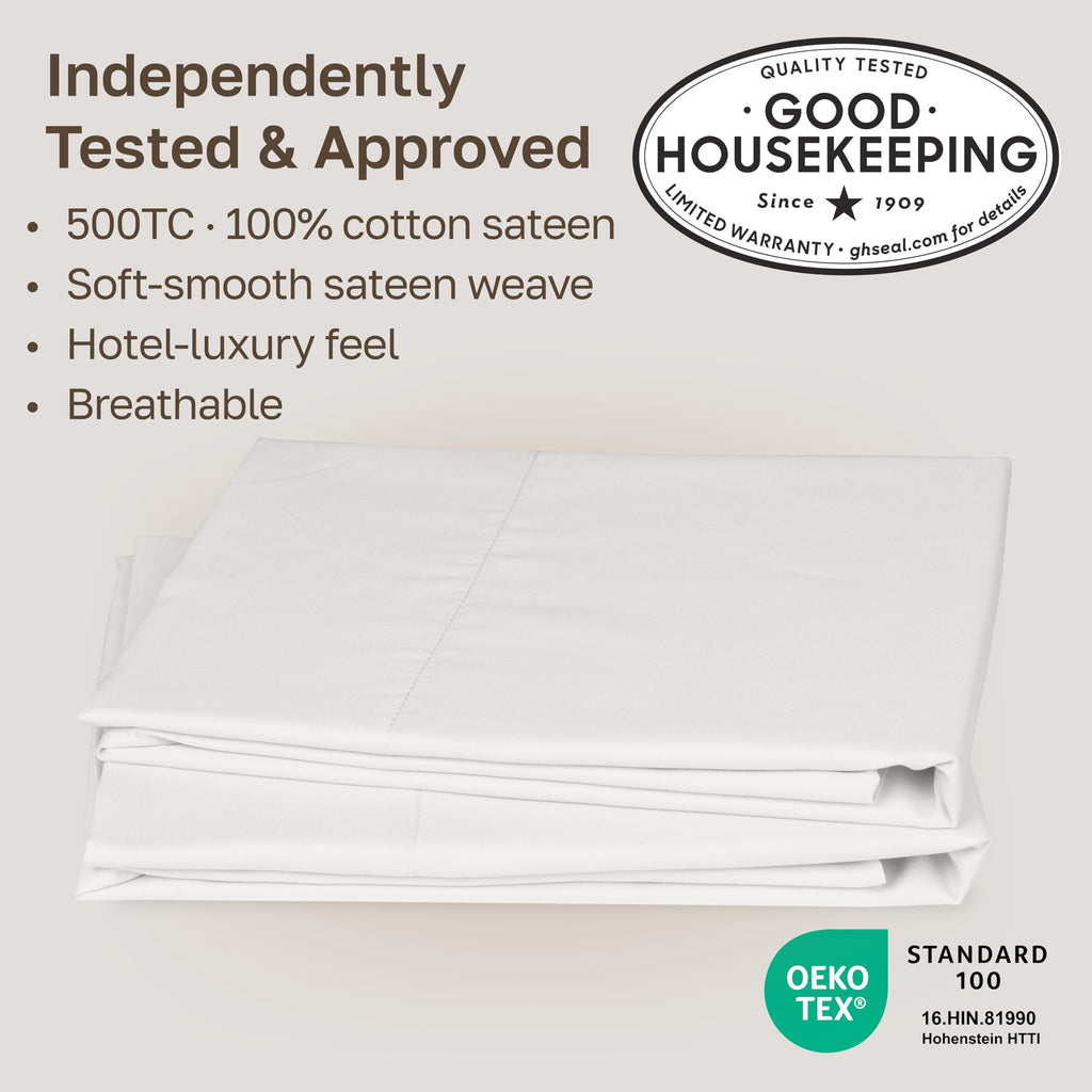 CALIFORNIA DESIGN DEN Soft & Silky 500 Thread Count 100% Cotton is Cool & Smooth, White Pillowcases Queen Size Fits Standard & Queen Pillows (Pure White)