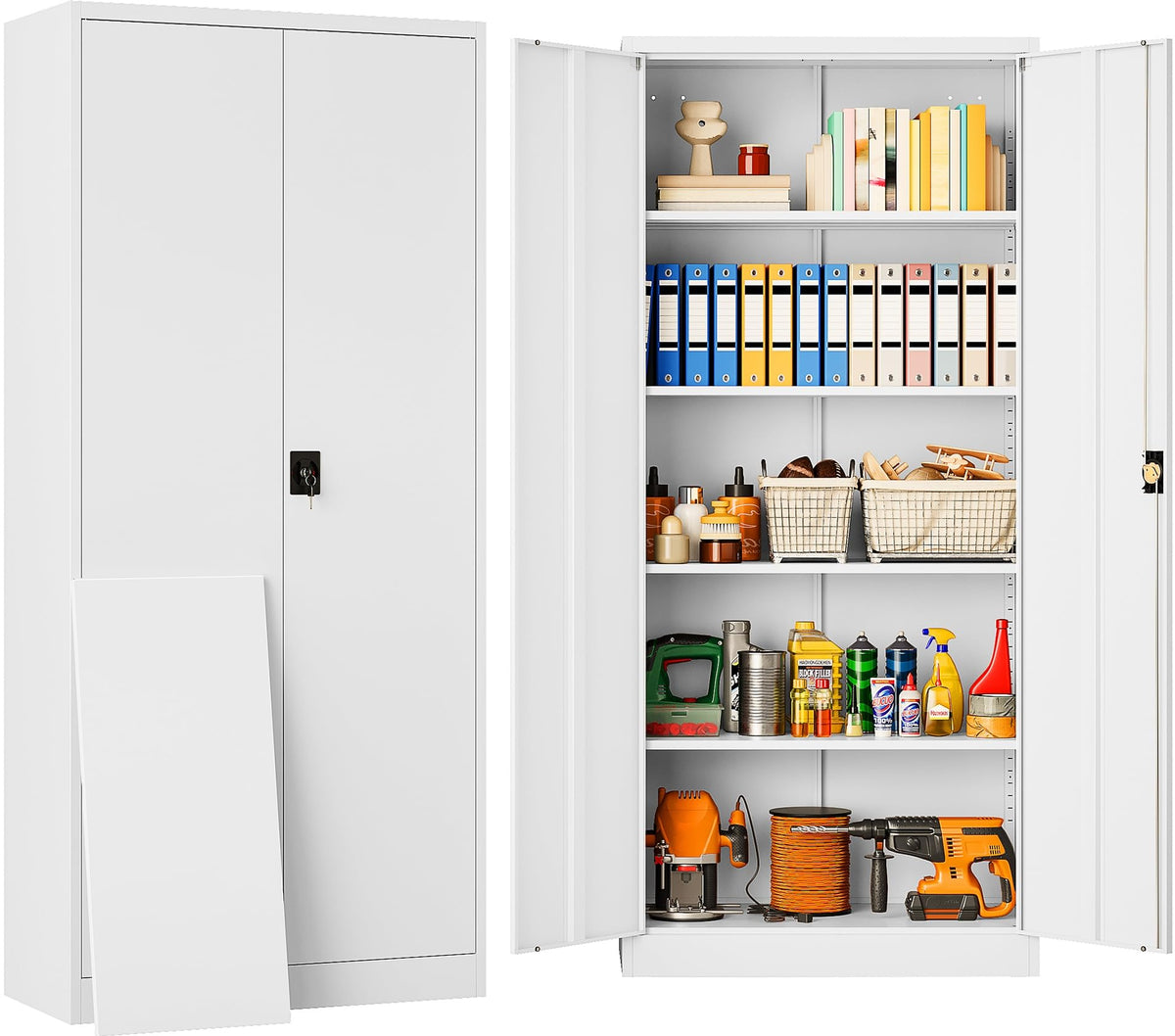 SISESOL Wide & Deep Metal Storage Cabinet with Wheels,Tall Rolling Garage Storage Cabinet with Lock,Black Metal Cabinets with Pegboards and Shelves,Tool Locker for Garage,Home,Office,43''Wx 20''Dx71"H