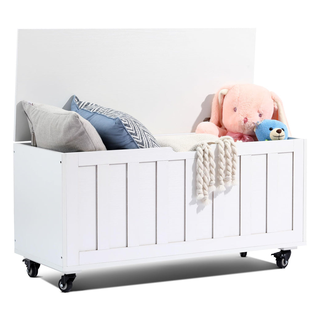 HYZ Storage Chest, 39.4'' Wooden Storage Bench with 4 Wheels & 2 Safety Hinges, Retro Toy Box Support 300 lbs for Bedroom, Living Room, Easy Assembly, Rustic Brown