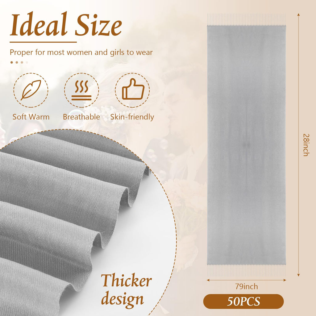 Ramede 50/100 Bulk Wedding Shawl Scarf for Women 79 x 28 Guests Shawl Wraps Gifts for Women Bridal Shawls with Thank Cards