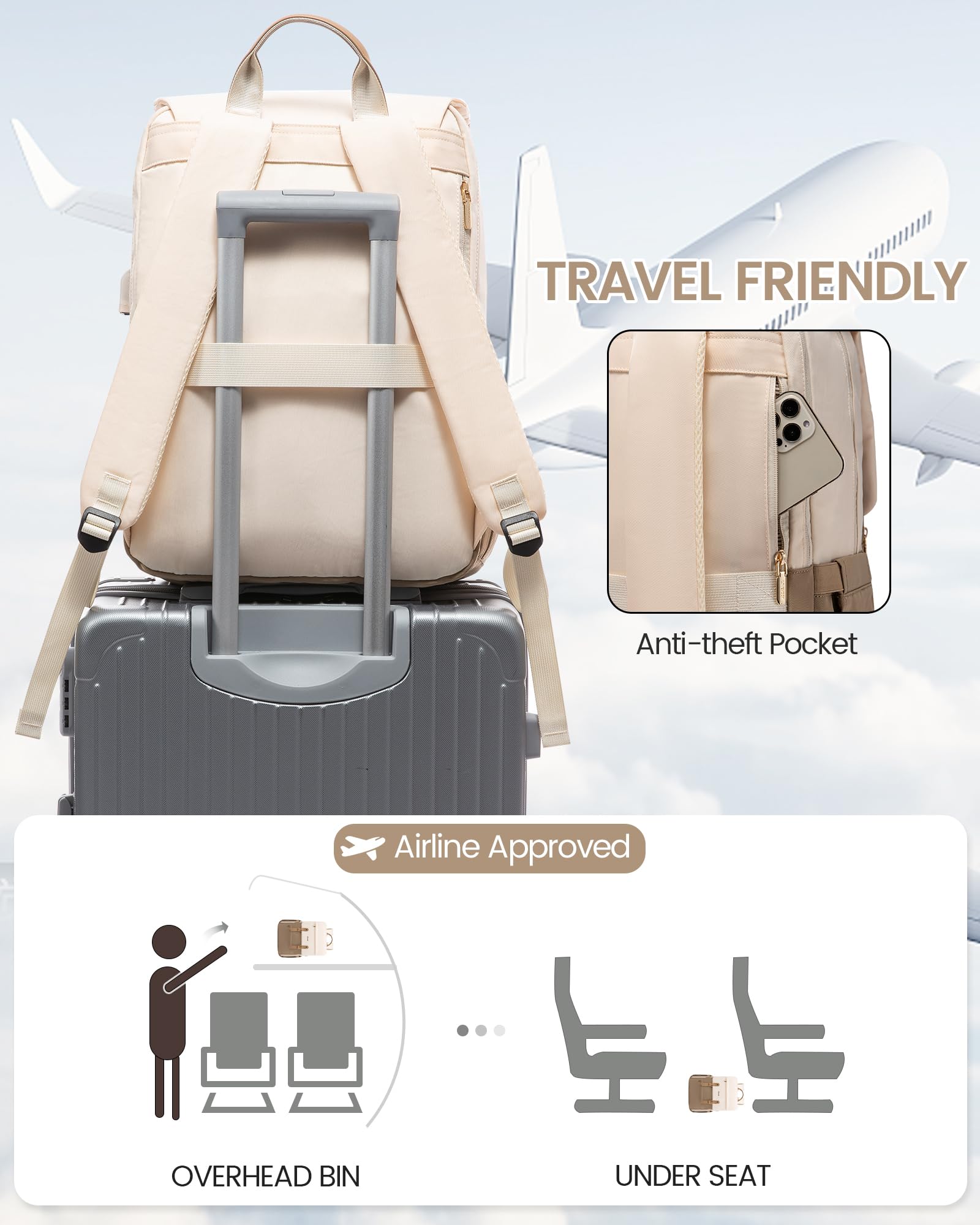 LOVEVOOK Laptop Backpack for Women, 15.6 Inch Vintage Travel Backpack Purse – Airline Approved Large Computer Bag, Lightweight for Nurse Teacher