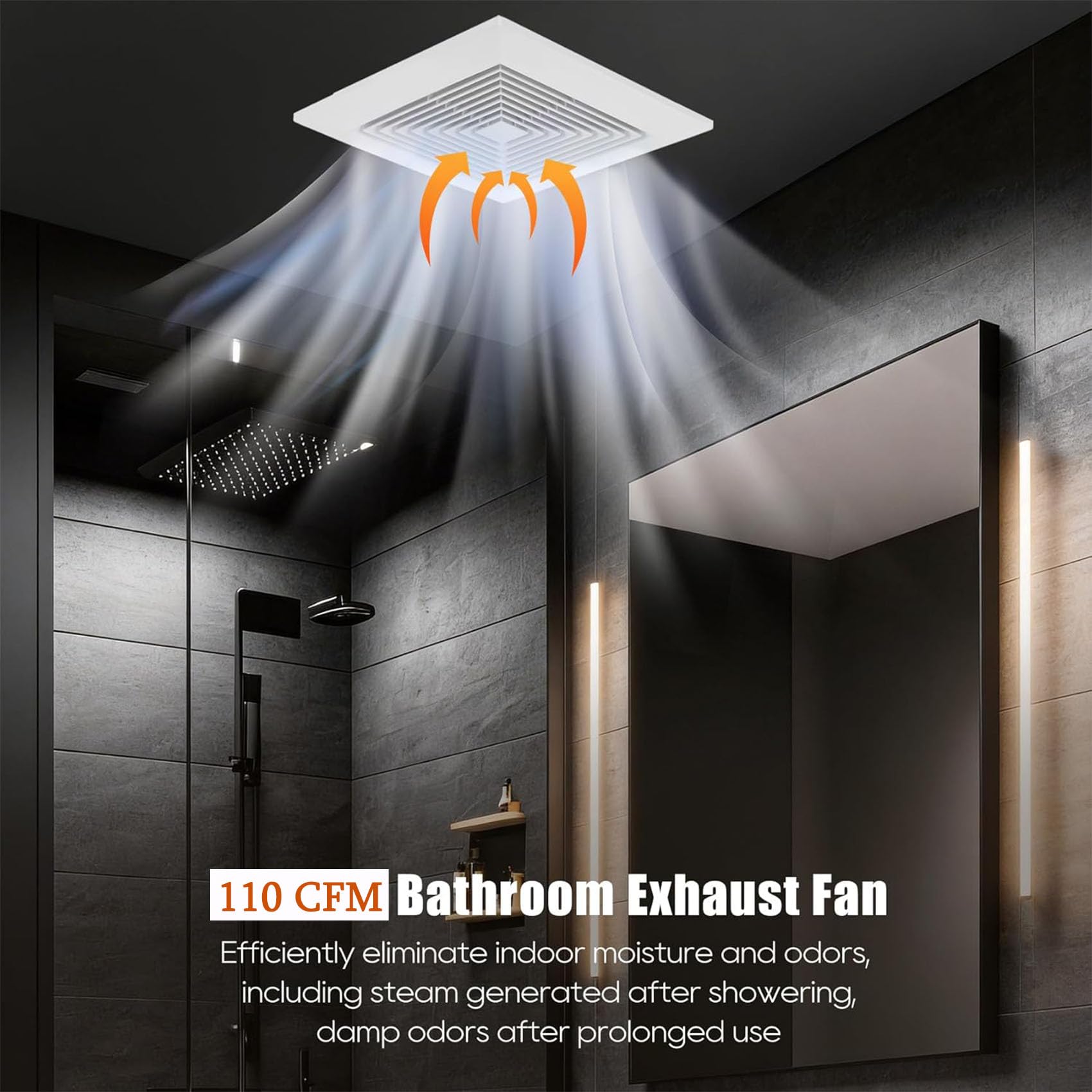 Orsong Bathroom Exhaust Fan 10" Panel Ultra Quiet without Light(8x8 Mount), 110CFM, 4" Duct for Bathroom/Garage/Home