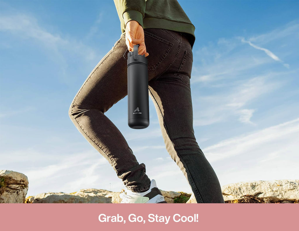 POWCAN 26 oz Insulated Water Bottle with 2-in-1 Straw and Spout Lid, Keep Cold 24H, Leak-Proof, Fits in Car Cup Holder, Stainless Steel Water Bottle for Sports, Travel, Gym, Gift, and School (Ace)