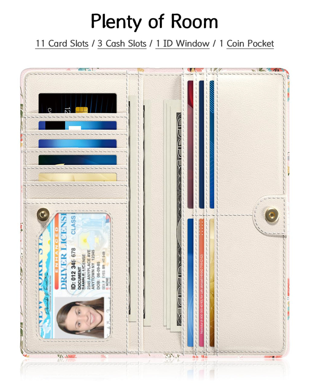 Nipichsha Womens Wallet, RFID Slim Wallets for Women, Thin Ladies Credit Card Holder Purse, Cute Leather Bifold Clutch Billfold with 11 Card Slots & ID Window, Abstract Boho Leaf