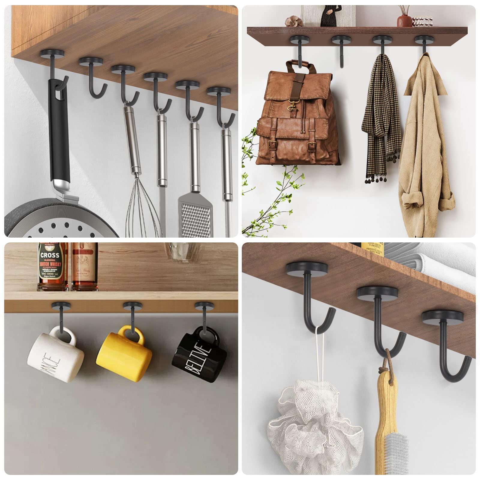 NearMoon Coat Hooks, Wall Mount Hooks for Hanging Hat Hurse Robe, 304 Stainless Steel Heavy Duty Towel Hangers for Bathroom Livingroom Kitchen-Ceiling Hook, 6 Pack (2 Inch, Brushed Nickel)