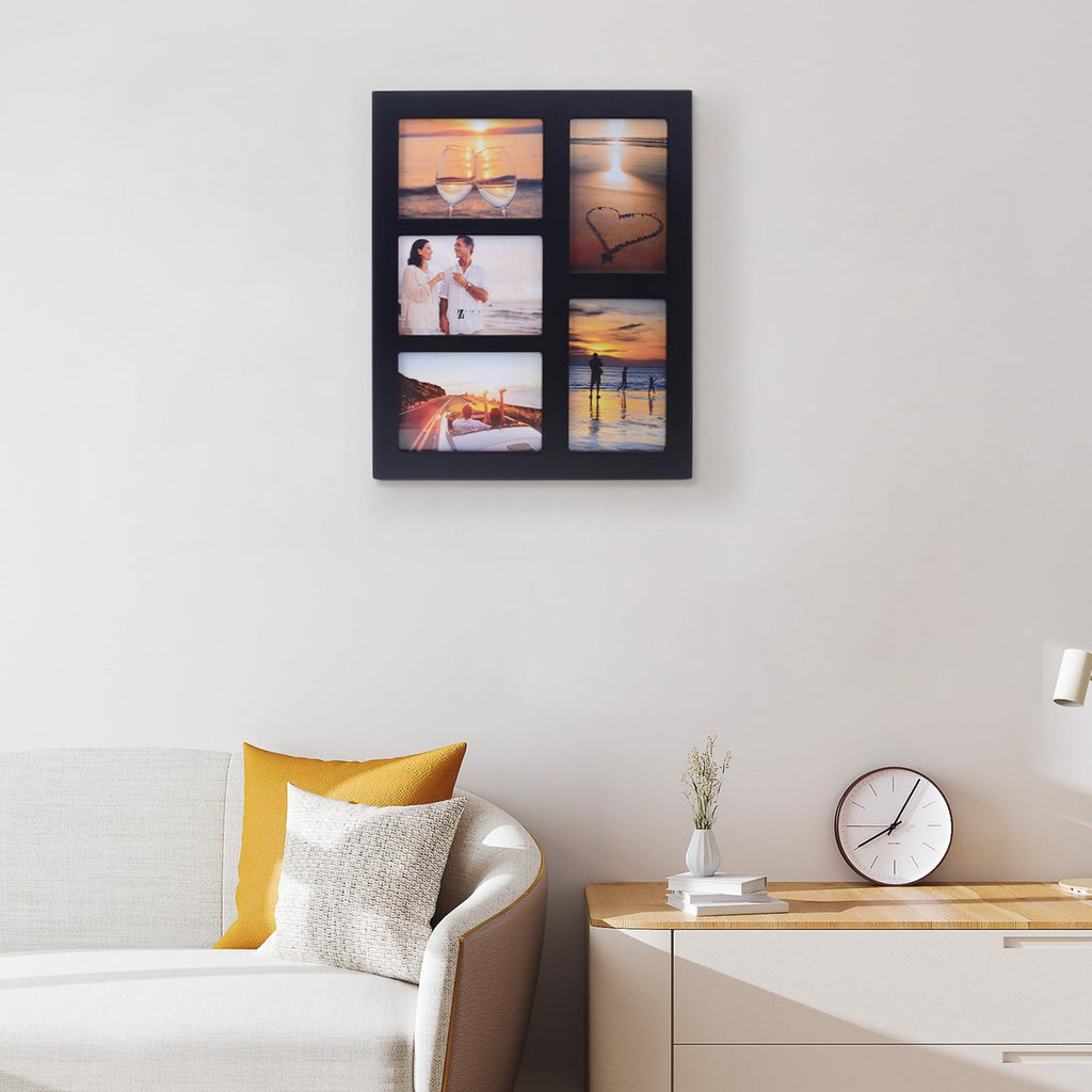4x6 2-Opening Collage Frame Black Wood | Two 4x6 openings, shatter-resistant glass, tabletop & wall mount