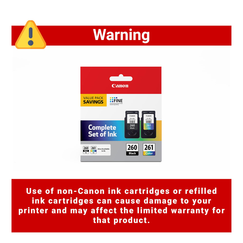Canon PG-260 / CLI-261 Genuine Ink Value Pack (2 Cartridges),Compatible with TS5320,TR7020,(Pack of 2)