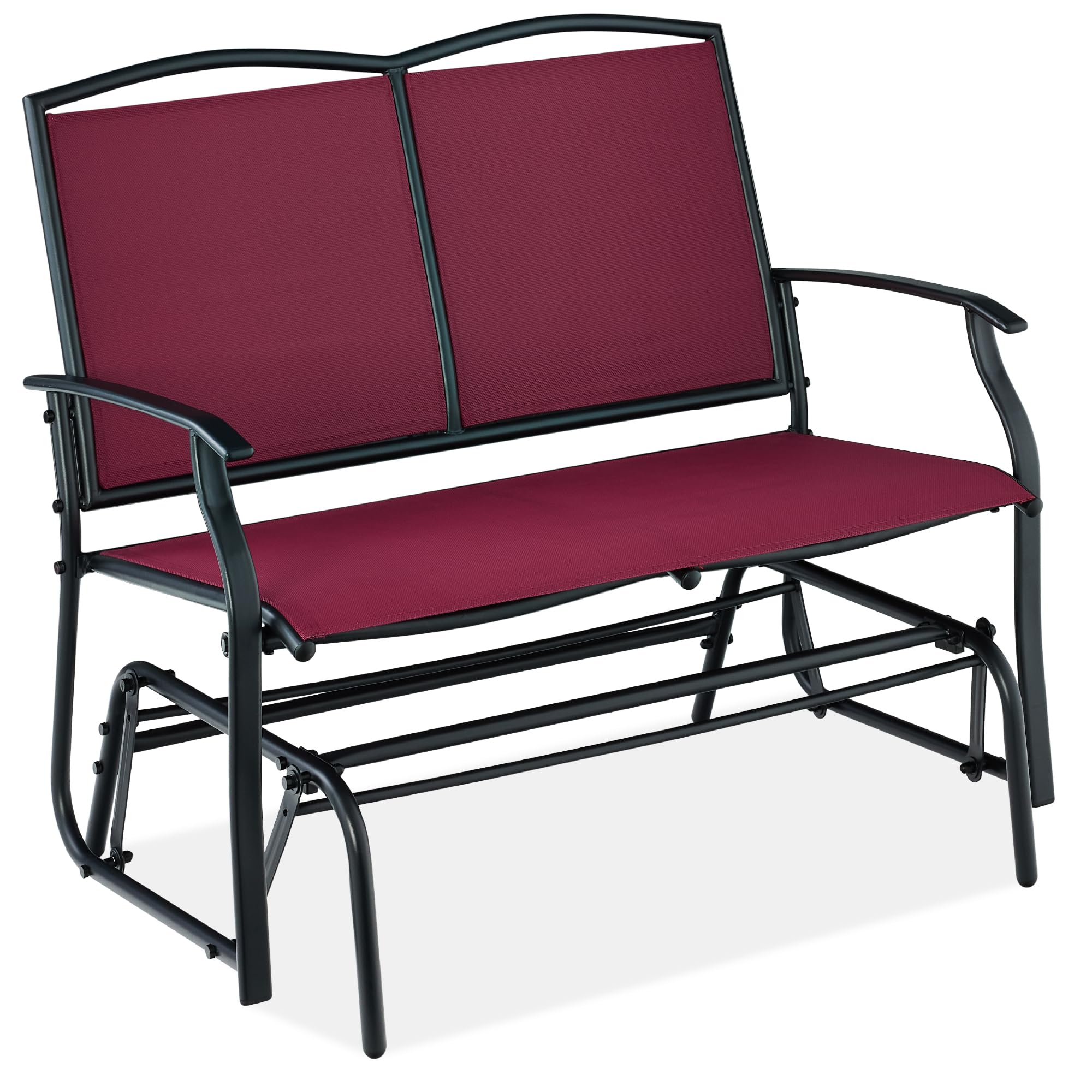 Best Choice Products 2-Person Outdoor Patio Swing Glider Steel Bench Loveseat Rocker for Deck, Porch w/Textilene Fabric, Steel Frame - Black