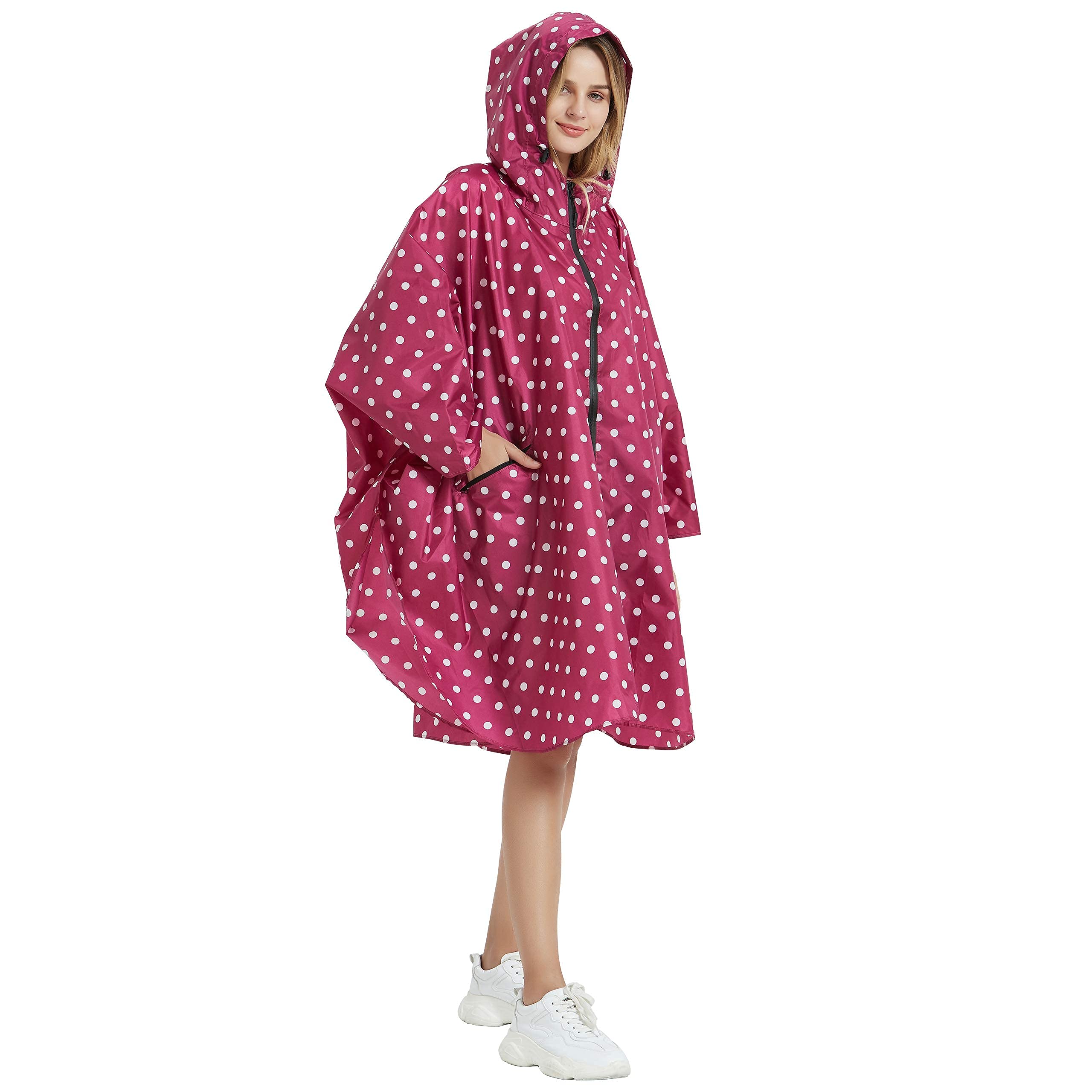 Rain Poncho Jacket Coat Hooded Zipper Style for Women/Men/Adult with Pocket