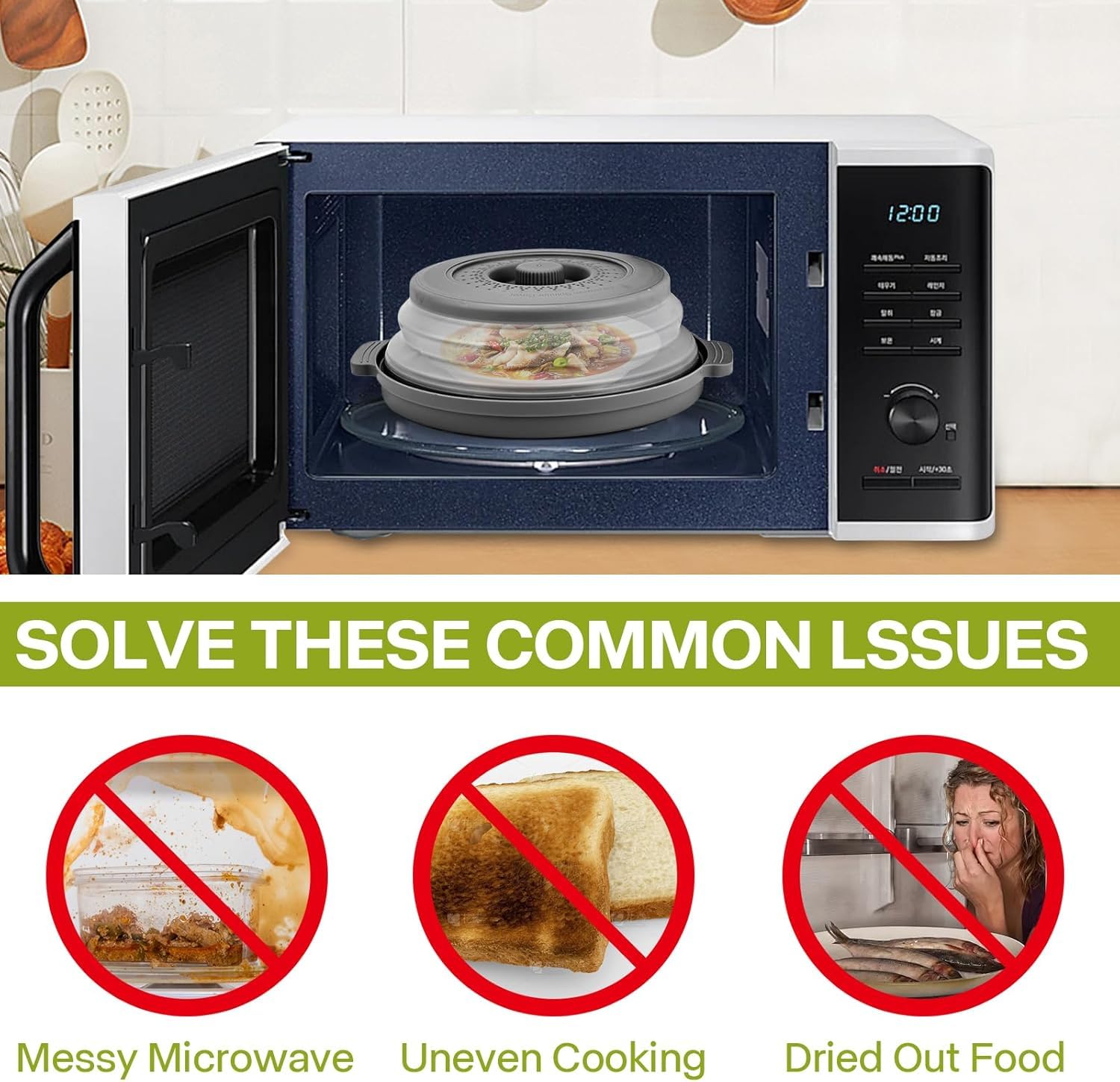 Microwave Splatter Cover for Food with Anti-scald Base Plate,Large Plastic & Silicone Vented Avoid Scalding Collapsible Guard Lid, Plate Holder & Kitchen Colander for Meal Prep-10.7 Inch (2 Pcs BRed)